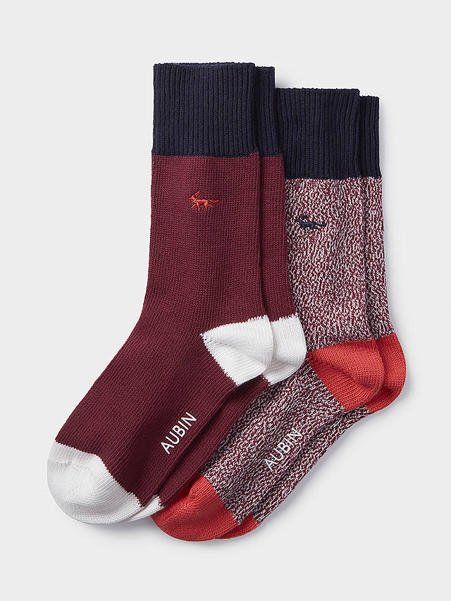 Aubin Fowey Colour Block Socks, Pack of 2, Red/Multi