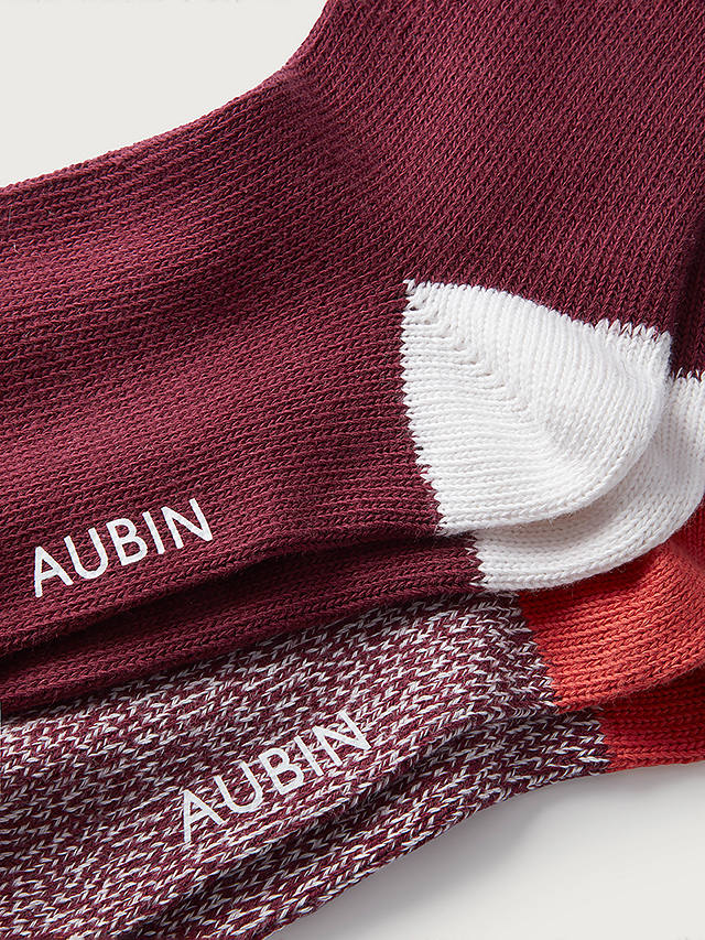 Aubin Fowey Colour Block Socks, Pack of 2, Red/Multi