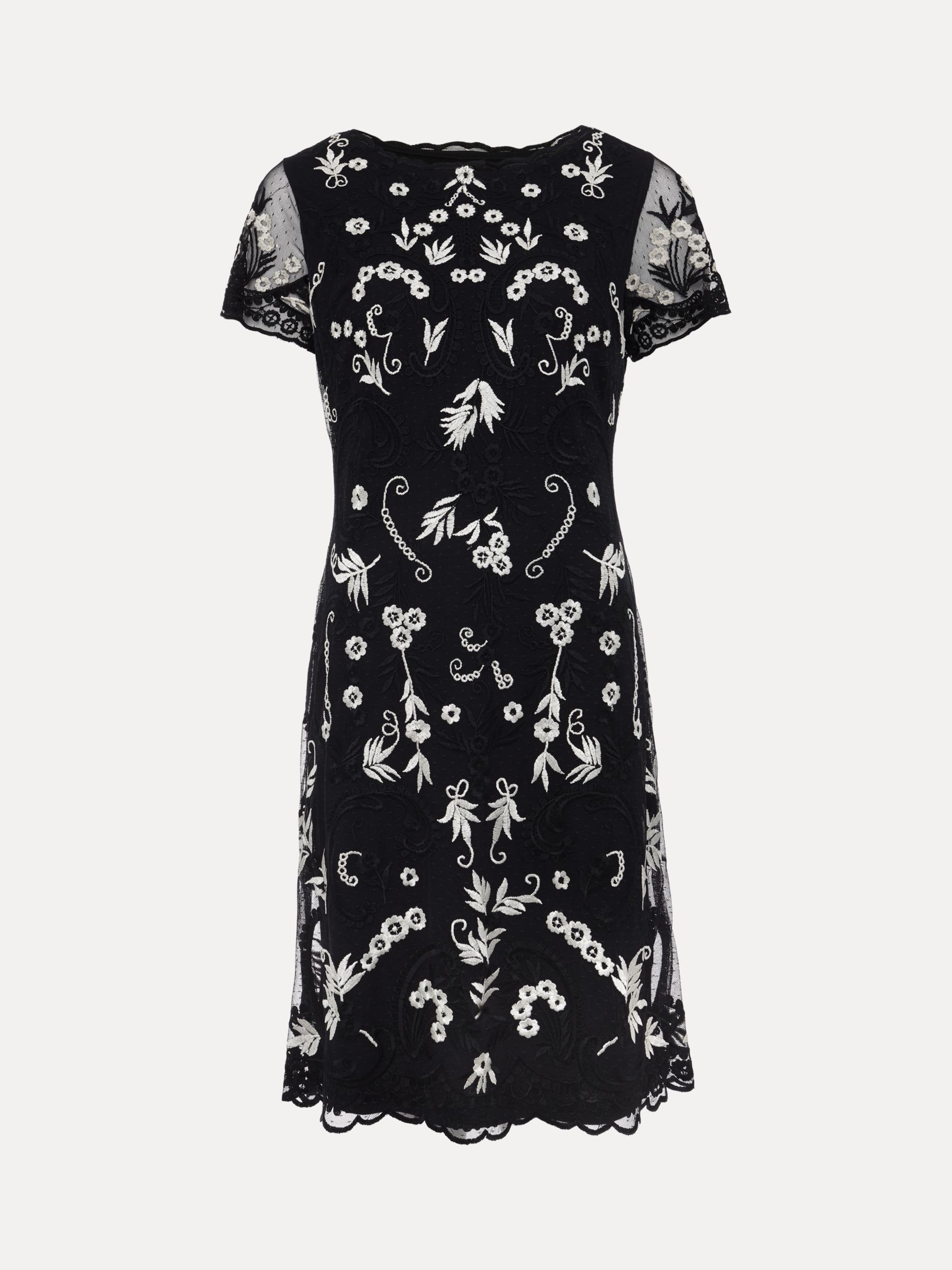 Phase Eight Petite Florisa Floral Embroidered Dress, Navy/White, 6