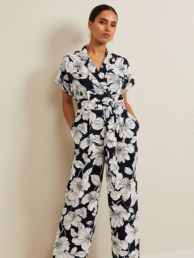 Phase Eight Petite Constance Floral Jumpsuit, Navy/Ivory
