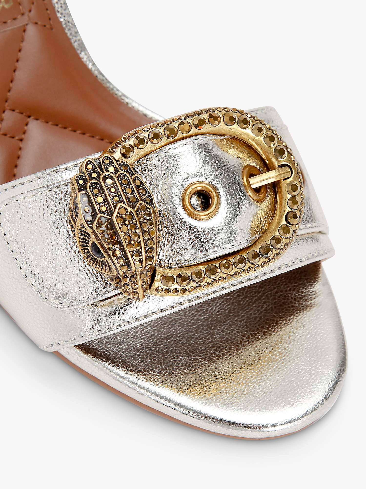 Buy Kurt Geiger London Mayfair Embellished Block Heel Leather Sandals, Silver Online at johnlewis.com