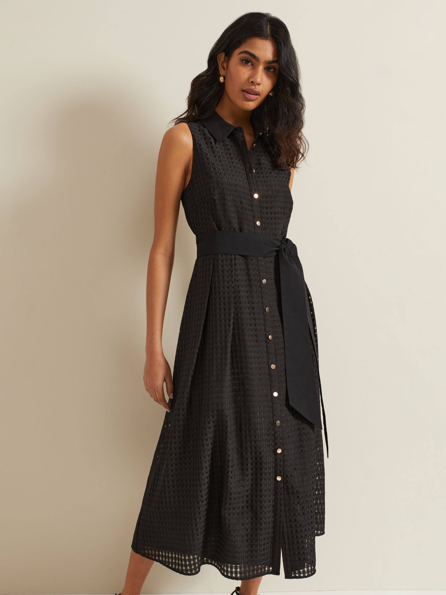 Buy Phase Eight Carey Sleeveless Check Midi Dress, Black Online at johnlewis.com