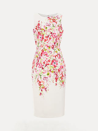 Phase Eight Anita Floral Placement Print Shift Dress, Ivory/Multi