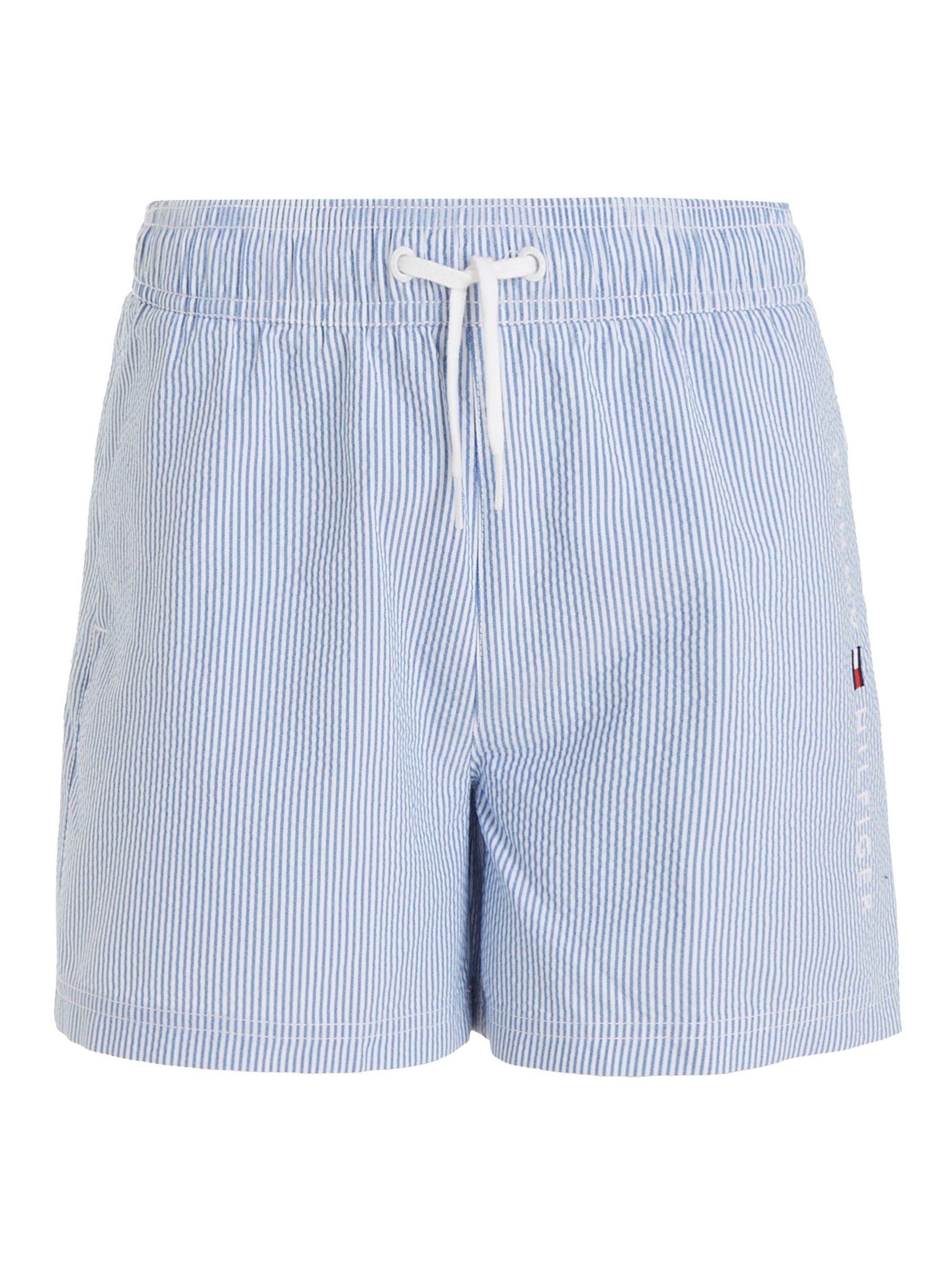 Tommy Hilfiger Kids' Logo Stripe Medium Swim Shorts, Blue/Multi, 10-12 years