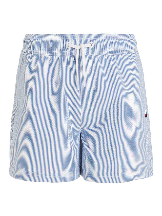 Tommy Hilfiger Kids' Logo Stripe Medium Swim Shorts, Blue/Multi