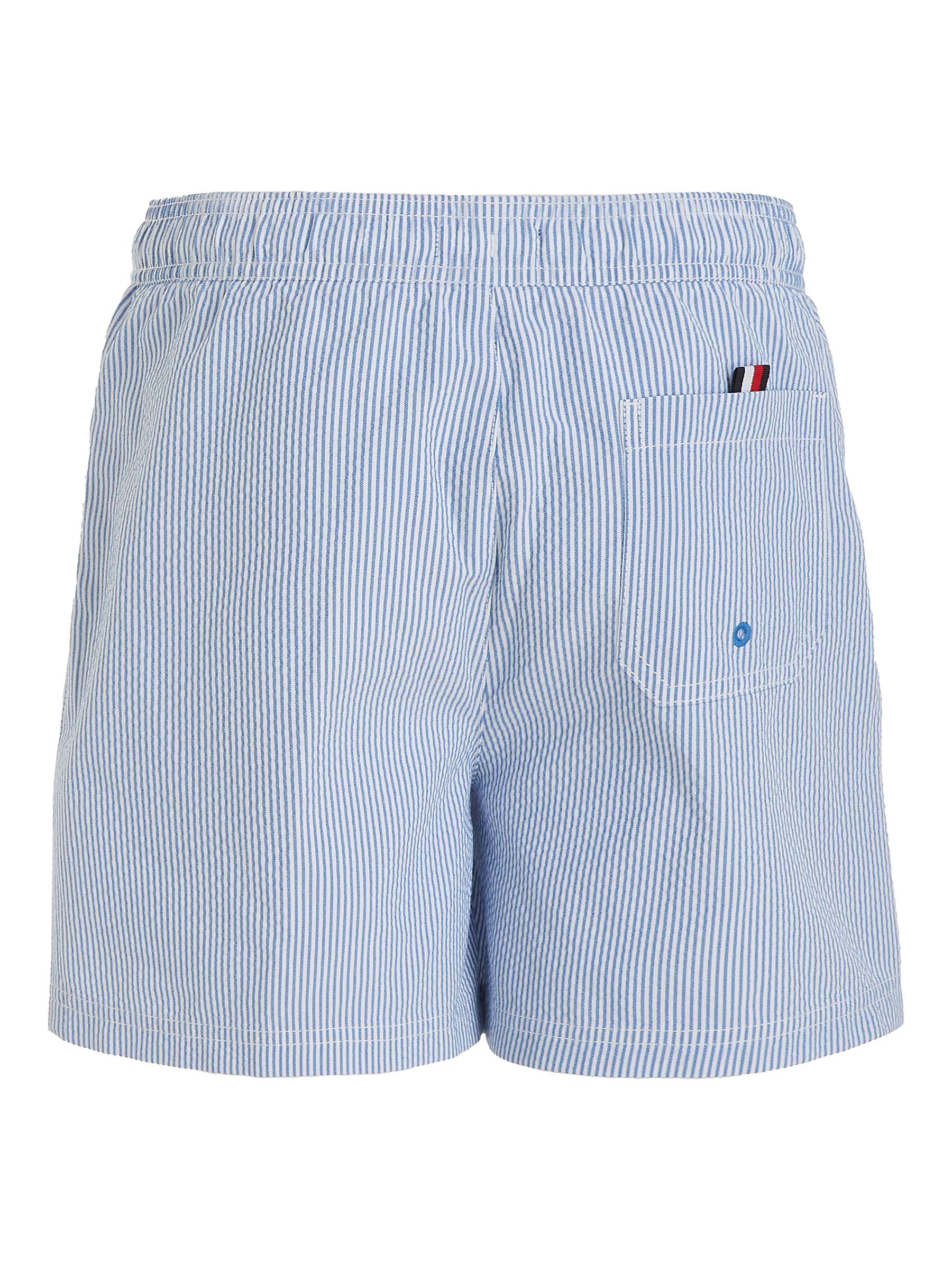 Buy Tommy Hilfiger Kids' Logo Stripe Medium Swim Shorts, Blue/Multi Online at johnlewis.com