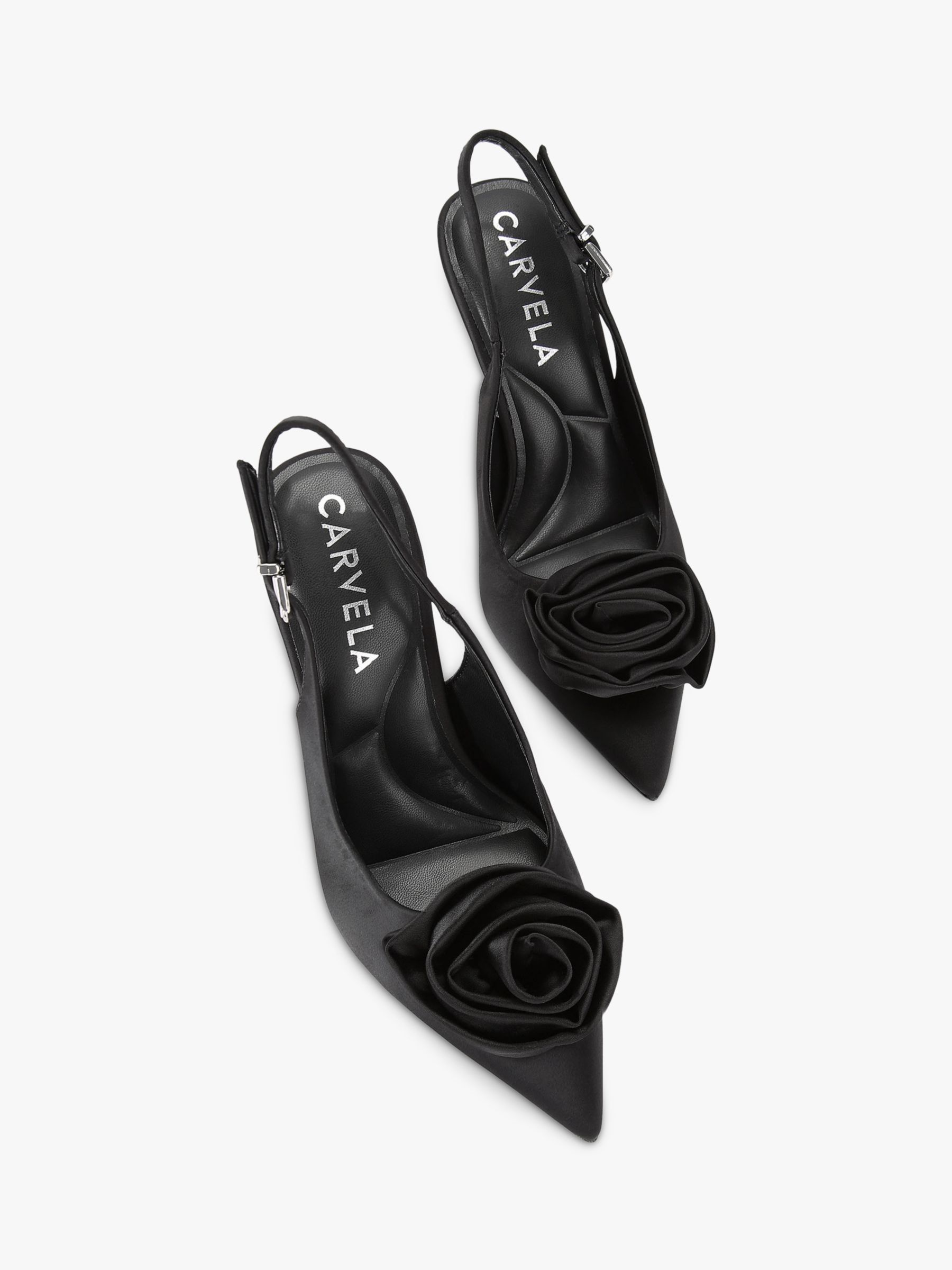 Buy Carvela Corsage Satin Slingback Court Shoes, Black Online at johnlewis.com