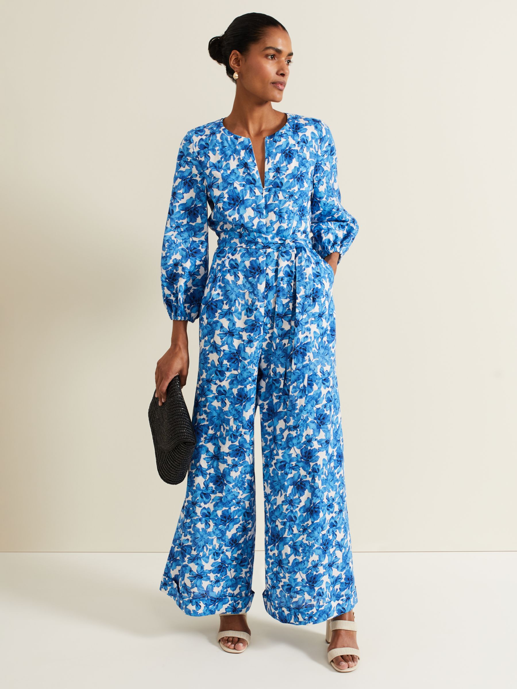 Phase Eight Rosey Floral Print Jumpsuit, Blue, 6