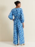 Phase Eight Rosey Linen Blend Floral Print Jumpsuit, Blue