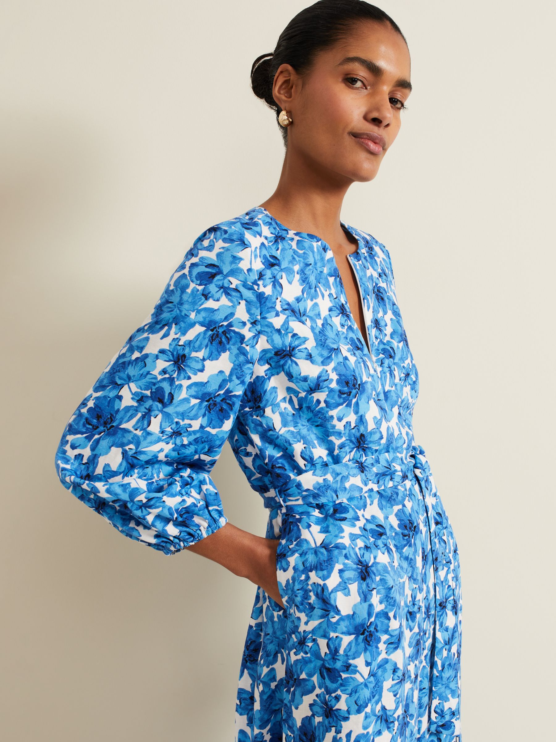 Phase Eight Rosey Floral Print Jumpsuit, Blue, 6