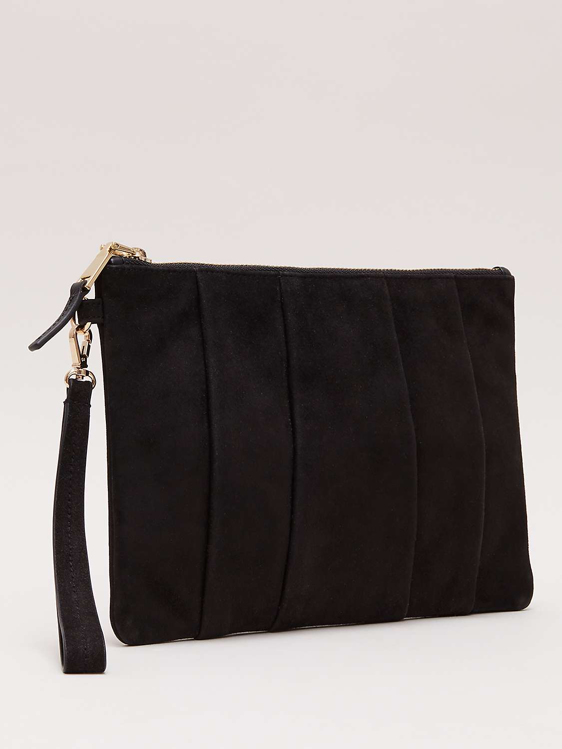 Buy Phase Eight Suede Pleated Clutch Bag, Black Online at johnlewis.com