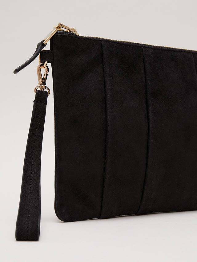 Phase Eight Suede Pleated Clutch Bag, Black