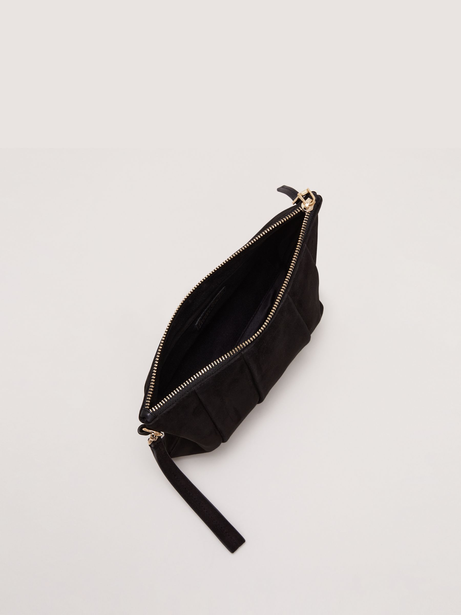 Phase Eight Suede Pleated Clutch Bag, Black
