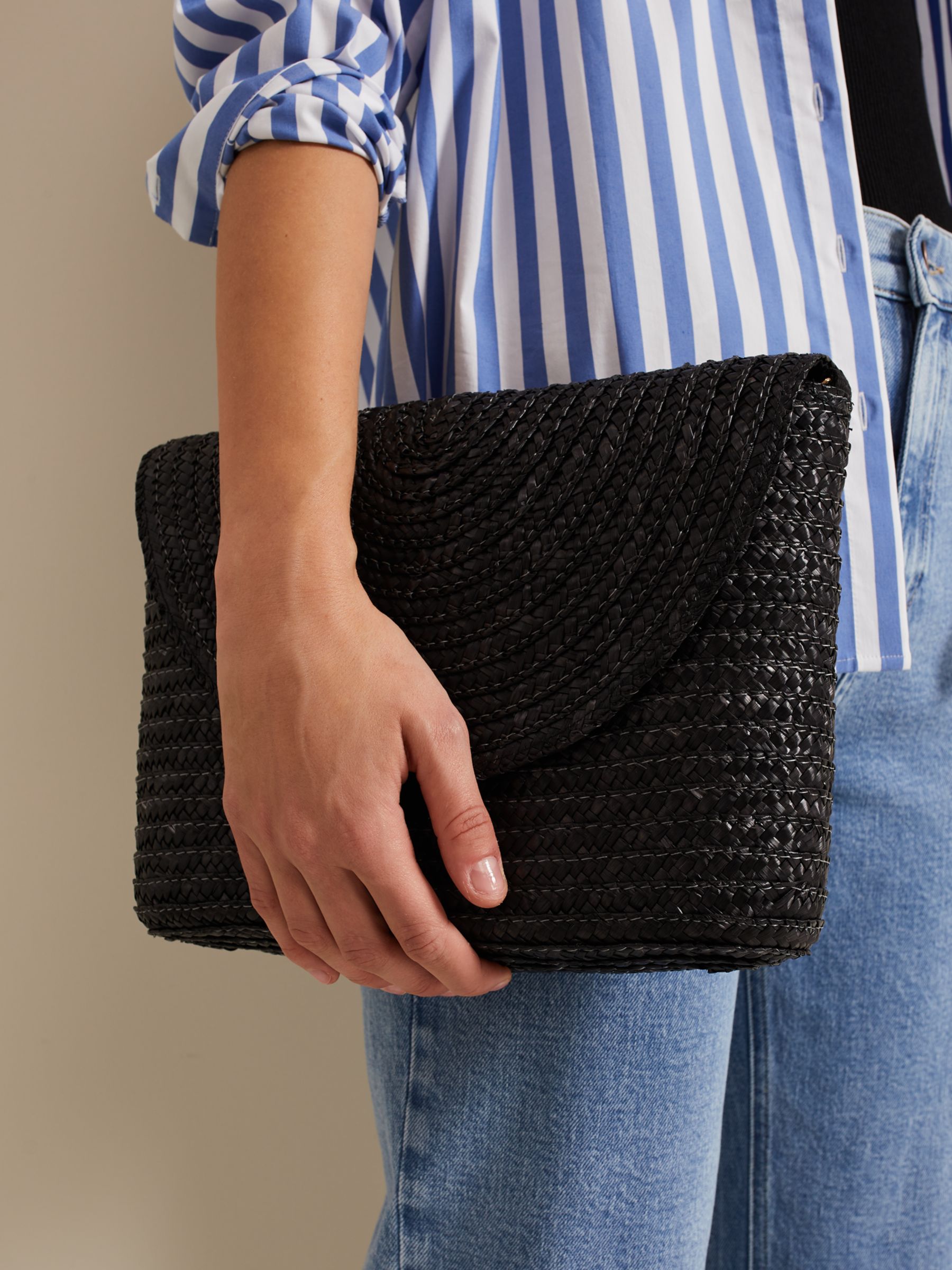 Buy Phase Eight  Oversized Straw Clutch Bag, Black Online at johnlewis.com