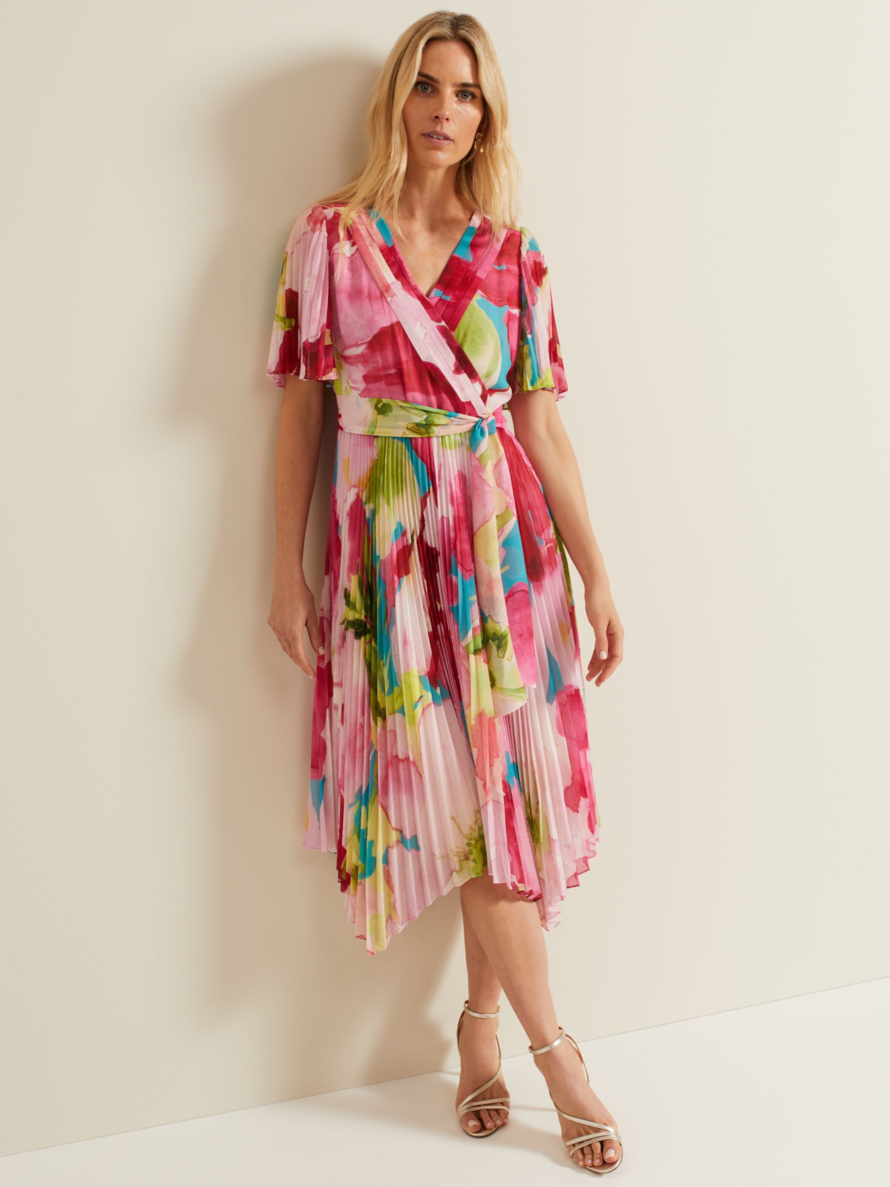 Phase Eight Kendall Hanky Hem Plisse Wrap Midi Dress, Multi, 6