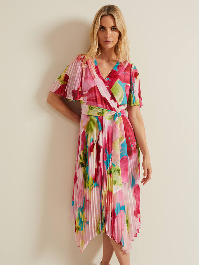 Phase Eight Kendall Hanky Hem Plisse Wrap Midi Dress, Multi