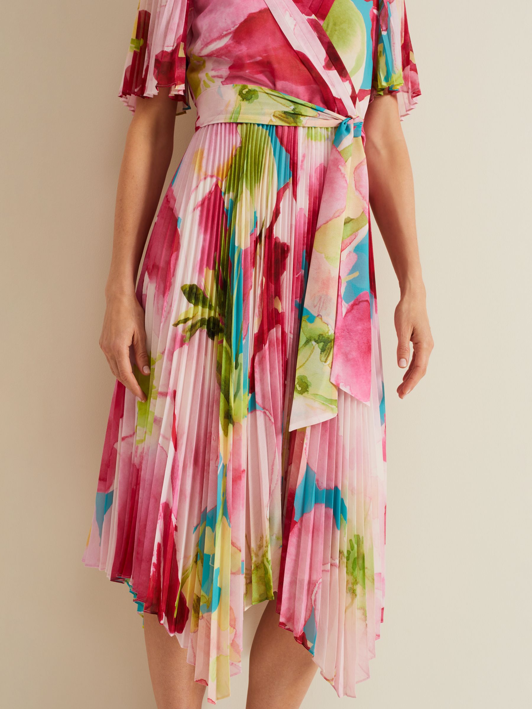 Buy Phase Eight Kendall Hanky Hem Plisse Wrap Midi Dress, Multi Online at johnlewis.com