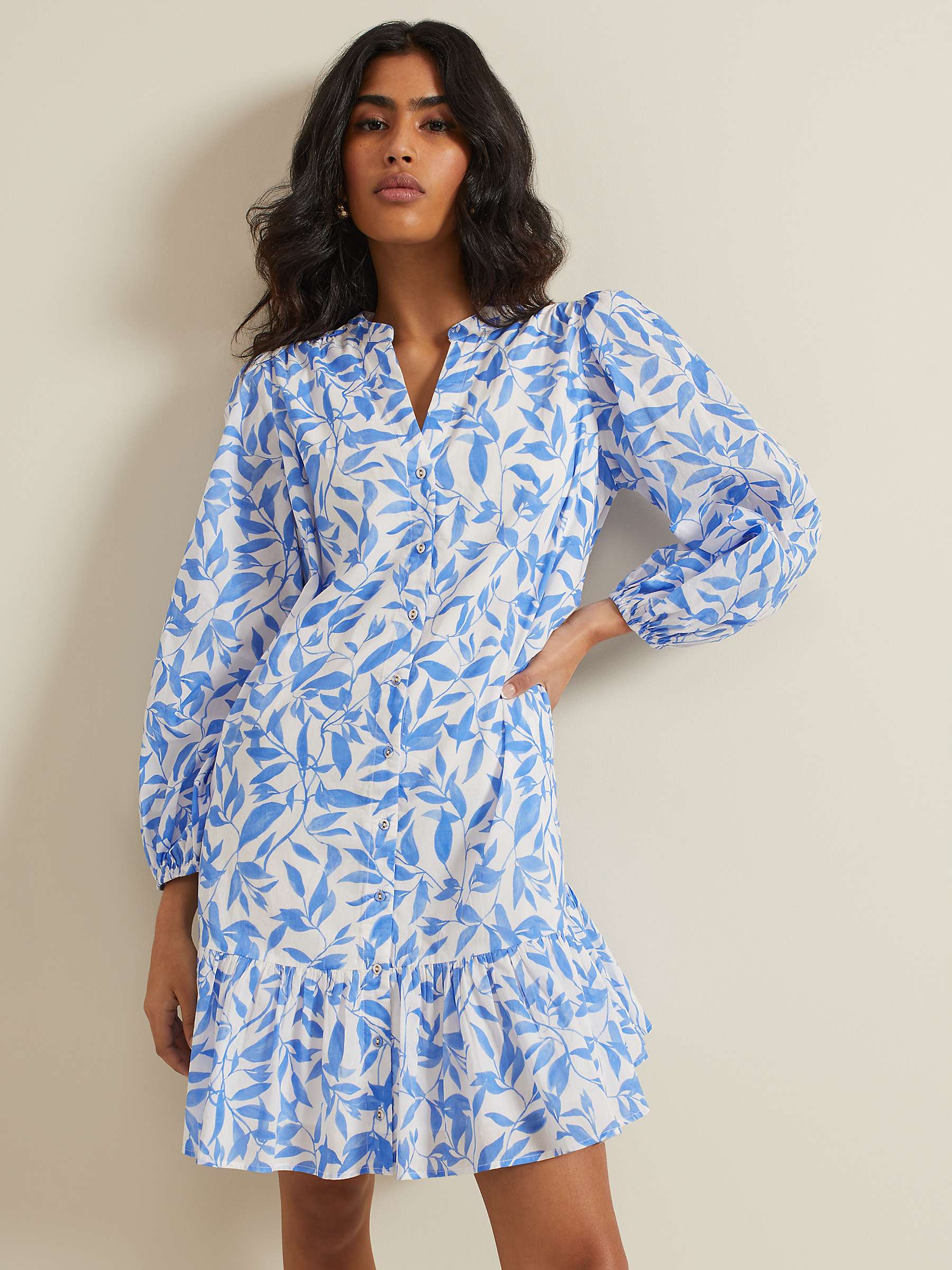 Buy Phase Eight Hermoine Leaf Print Mini Dress, Blue Online at johnlewis.com
