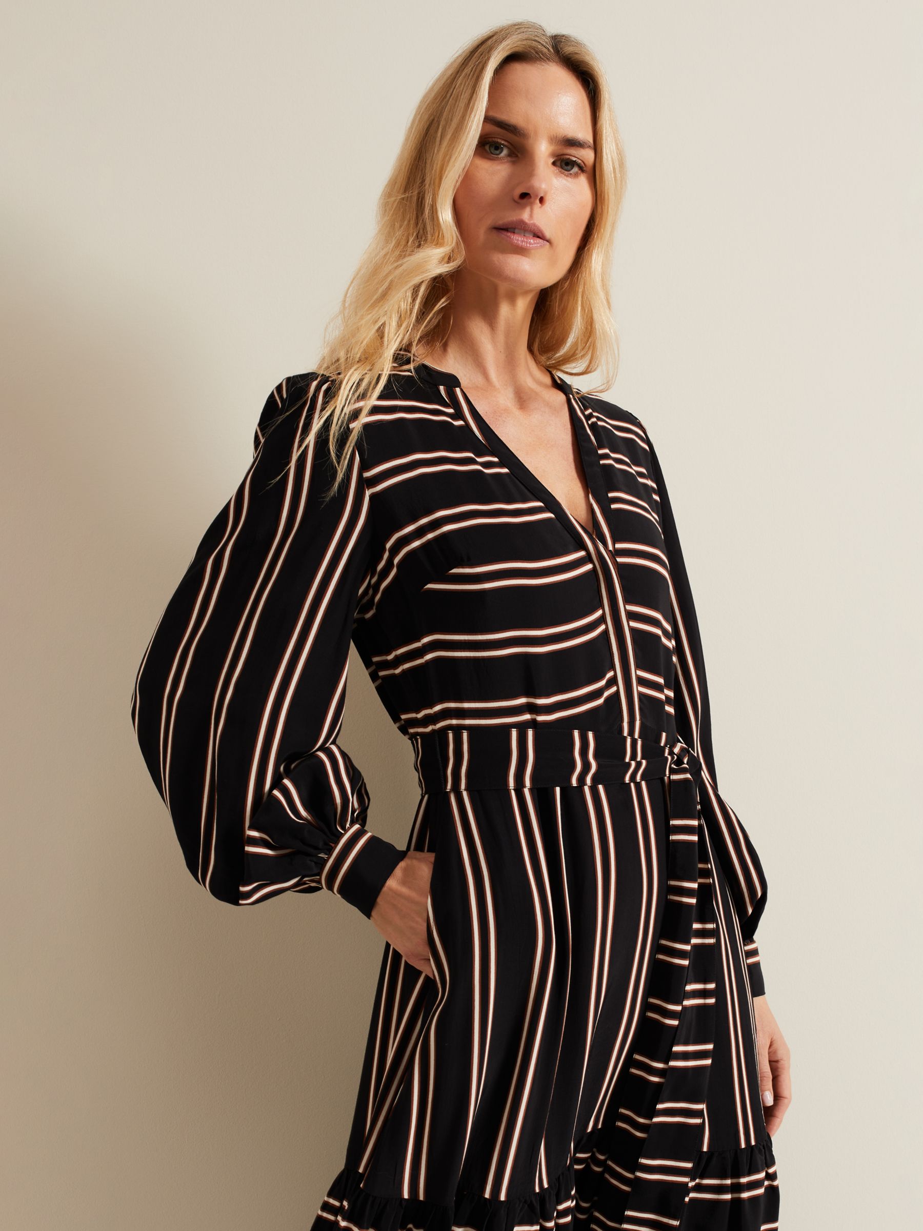 Buy Phase Eight Laura V-Neck Midi Dress, Black/Multi Online at johnlewis.com