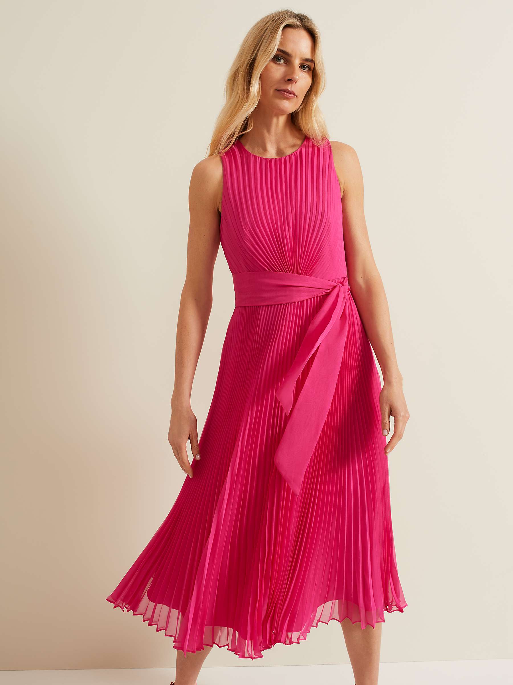 Buy Phase Eight Simara Pleated Midi Dress, Pink Online at johnlewis.com