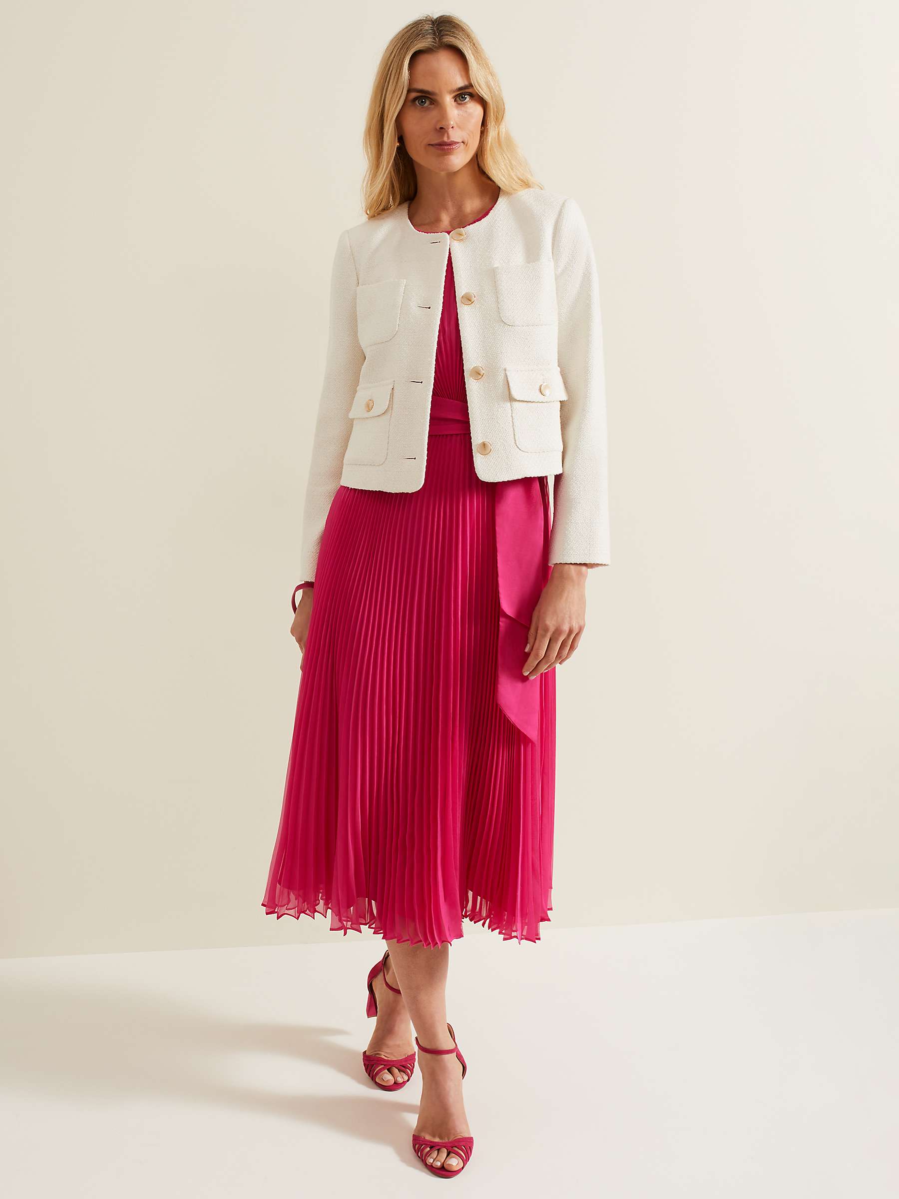 Buy Phase Eight Simara Pleated Midi Dress, Pink Online at johnlewis.com