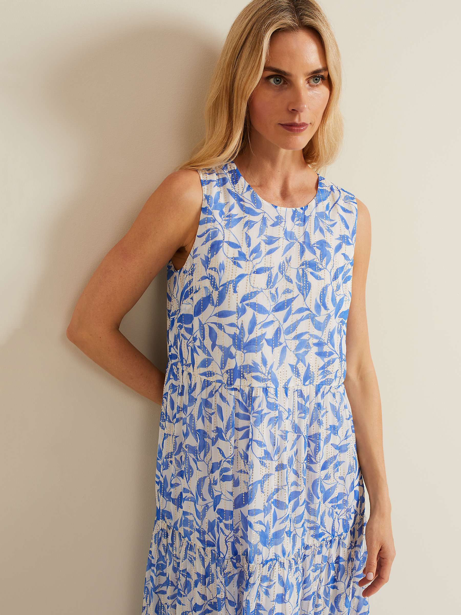 Buy Phase Eight Sharron Sleeveless Midi Dress, Blue/White Online at johnlewis.com