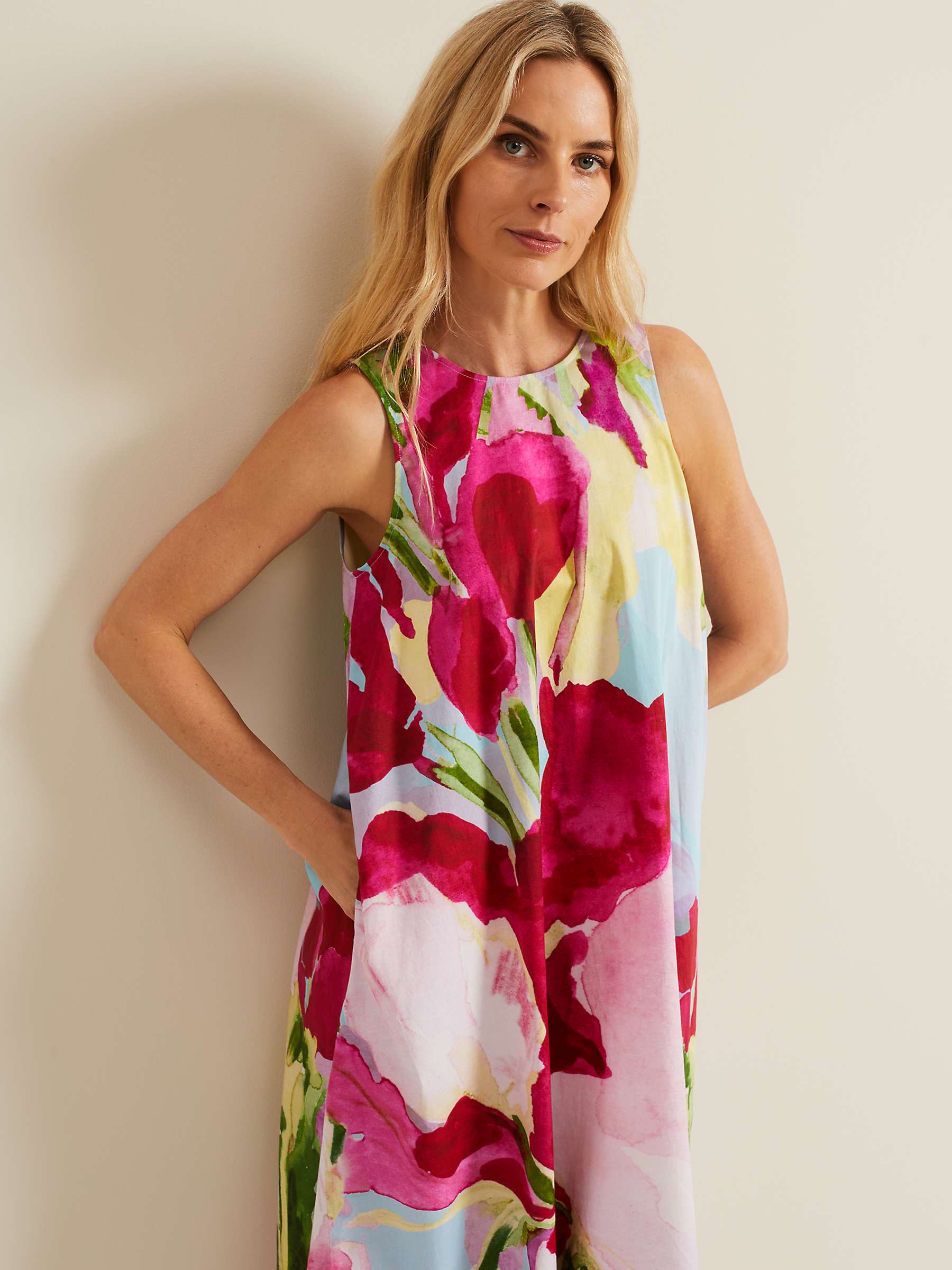Buy Phase Eight Leila Cotton Floral Midi Dress, Pink/Multi Online at johnlewis.com