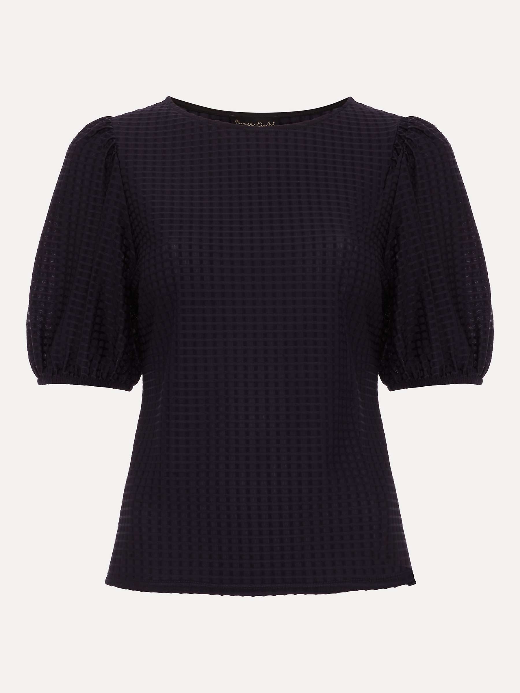 Buy Phase Eight Adley Texture Bubble Sleeve Top, Navy Online at johnlewis.com