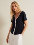 Phase Eight Dorothy Linen Button Top, Navy