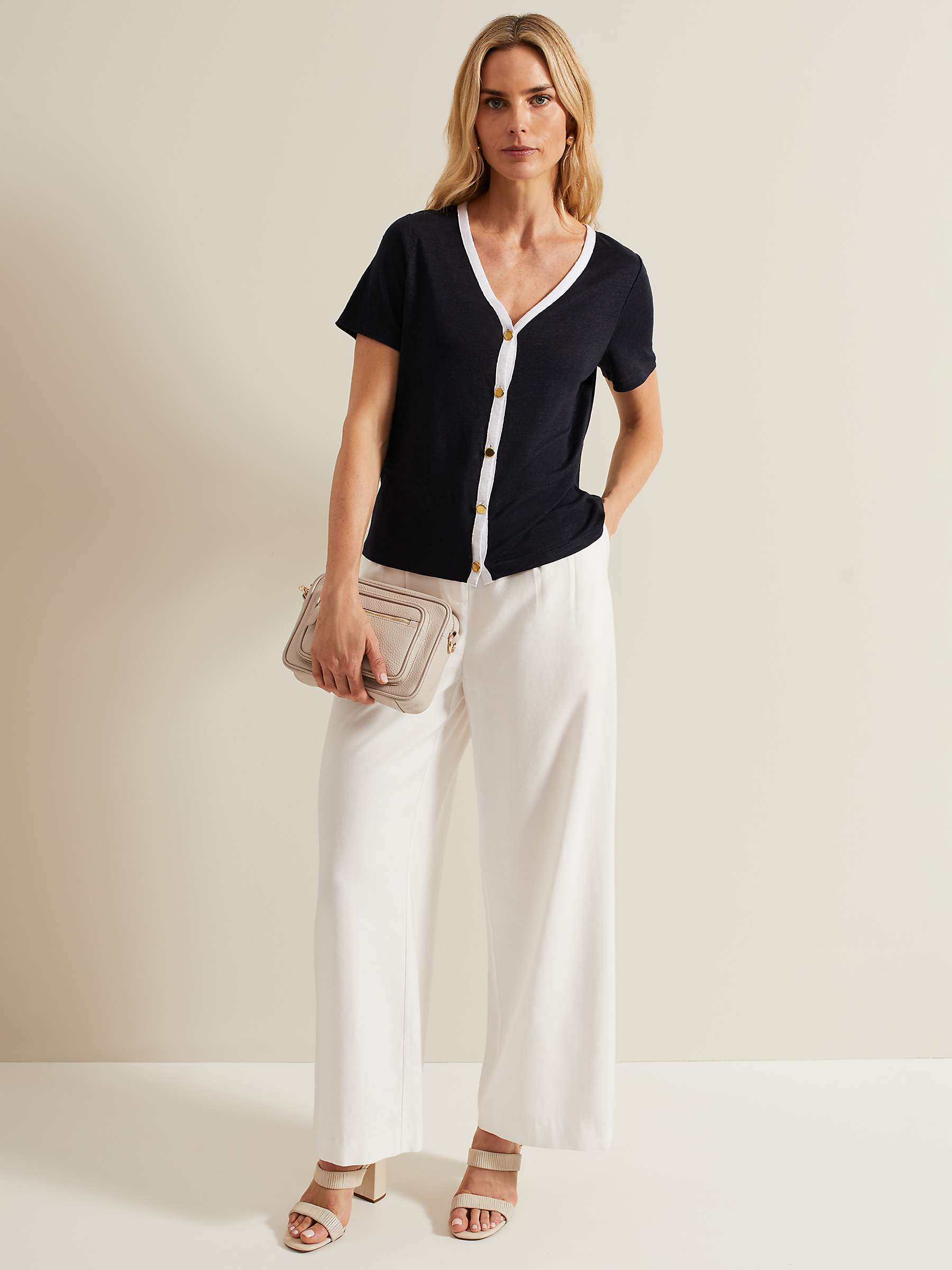 Buy Phase Eight Dorothy Linen Button Top, Navy Online at johnlewis.com