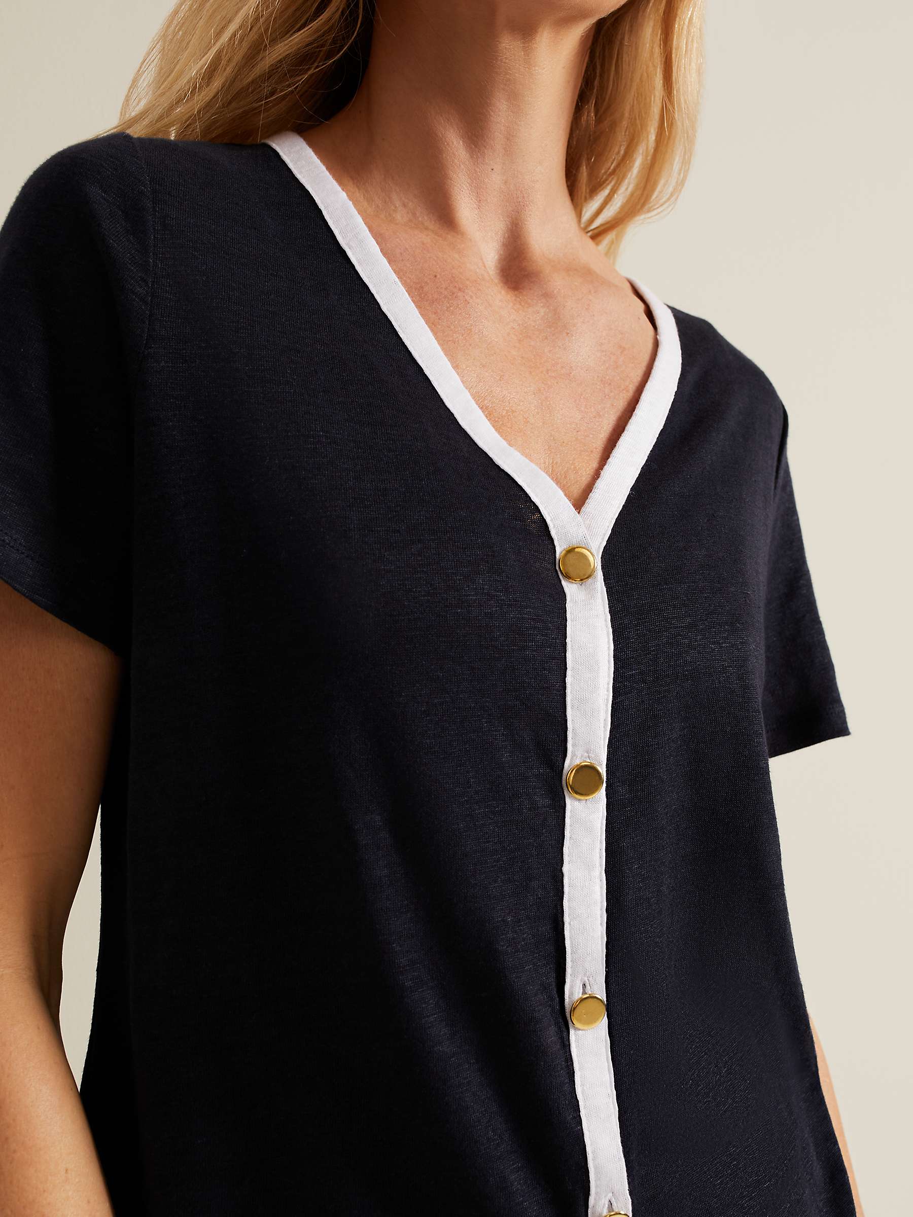 Buy Phase Eight Dorothy Linen Button Top, Navy Online at johnlewis.com