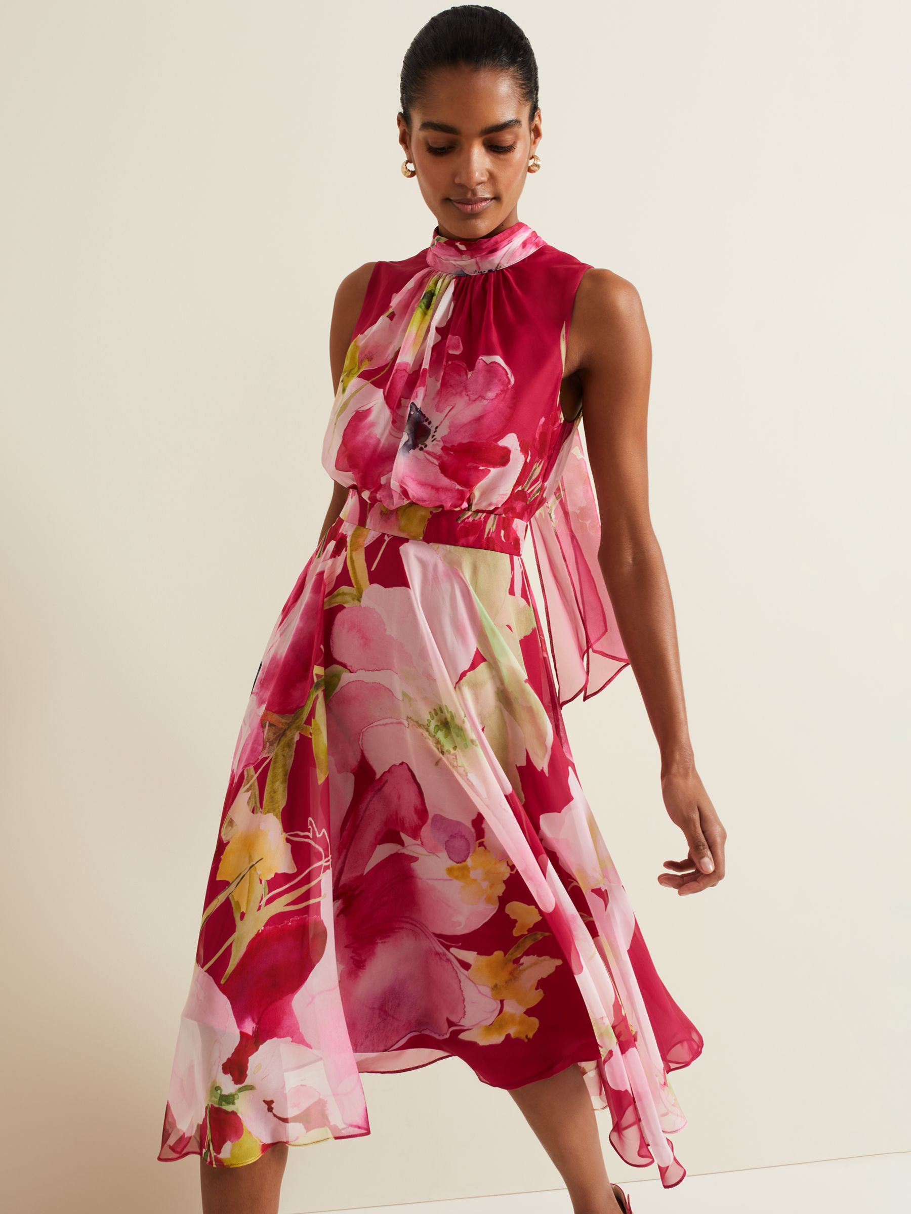Phase Eight Lucinda Floral Print Midi Dress, Multi, 6