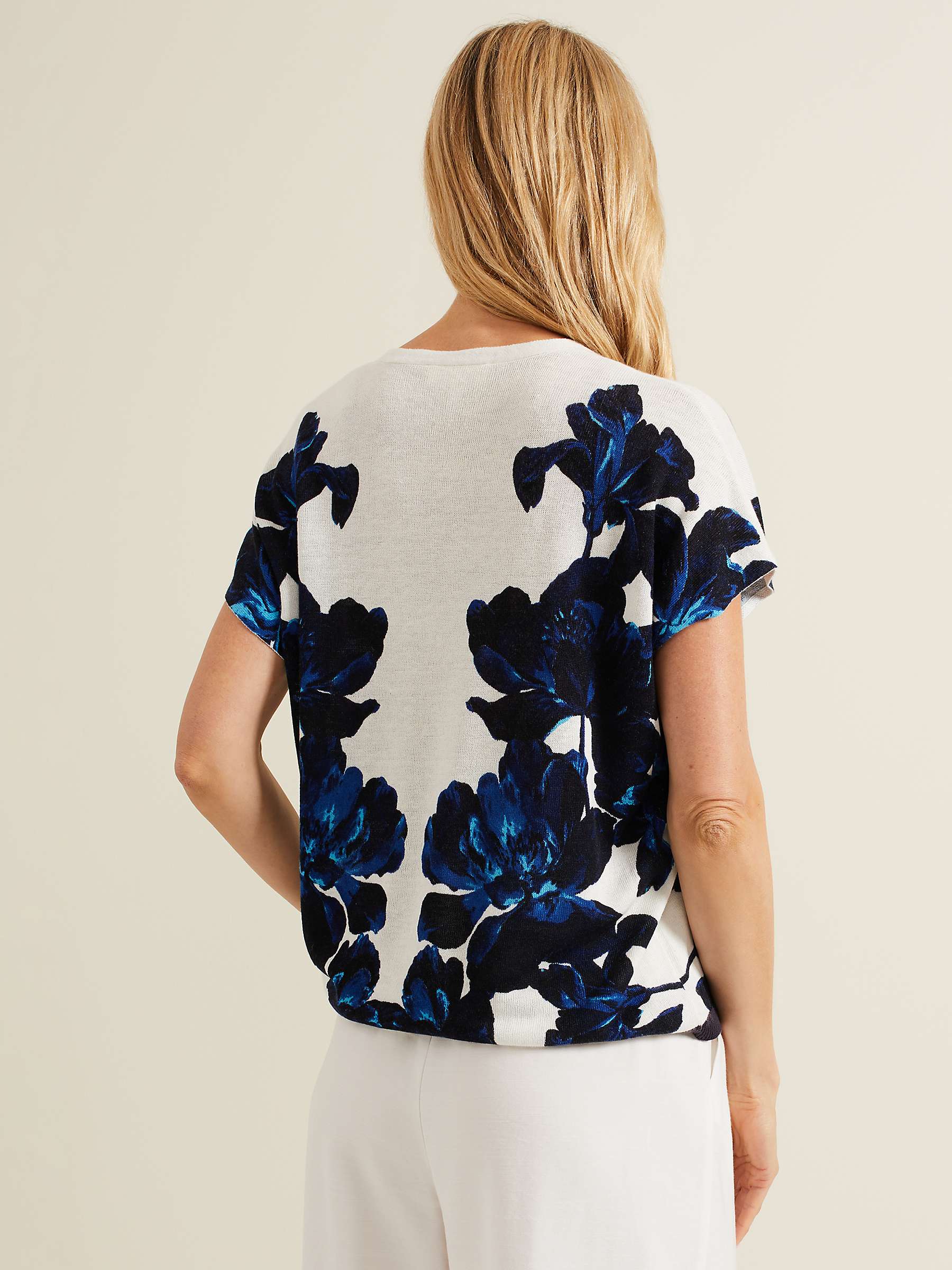Buy Phase Eight Mia Floral Linen Blend Top, Navy/Ivory Online at johnlewis.com