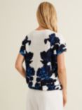 Phase Eight Mia Floral Linen Blend Top, Navy/Ivory