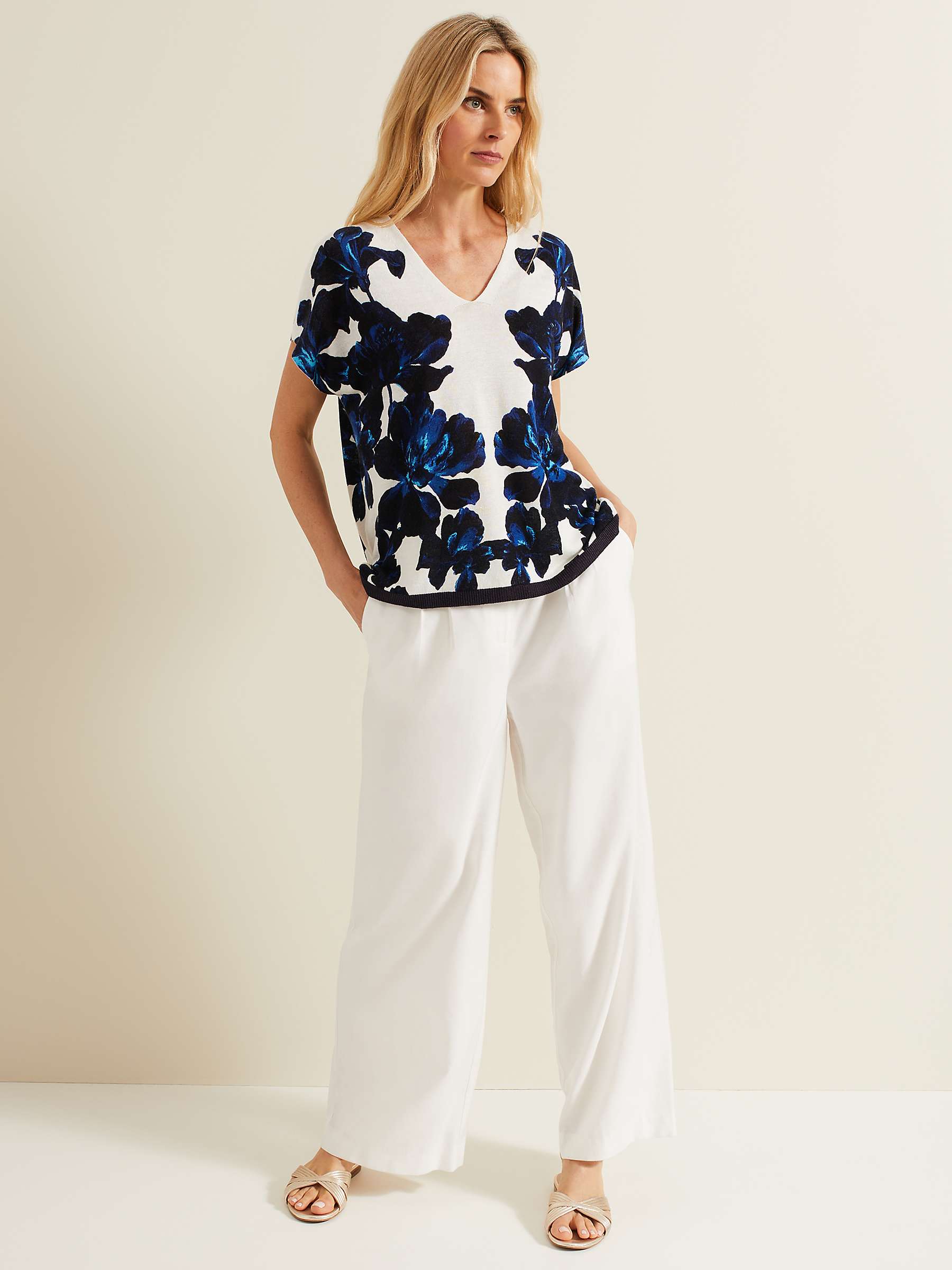 Buy Phase Eight Mia Floral Linen Blend Top, Navy/Ivory Online at johnlewis.com