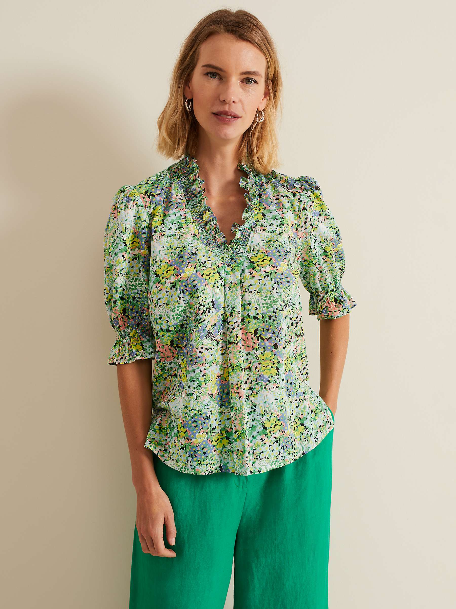 Buy Phase Eight Izara Floral print Frill Neck Blouse, Multi Online at johnlewis.com