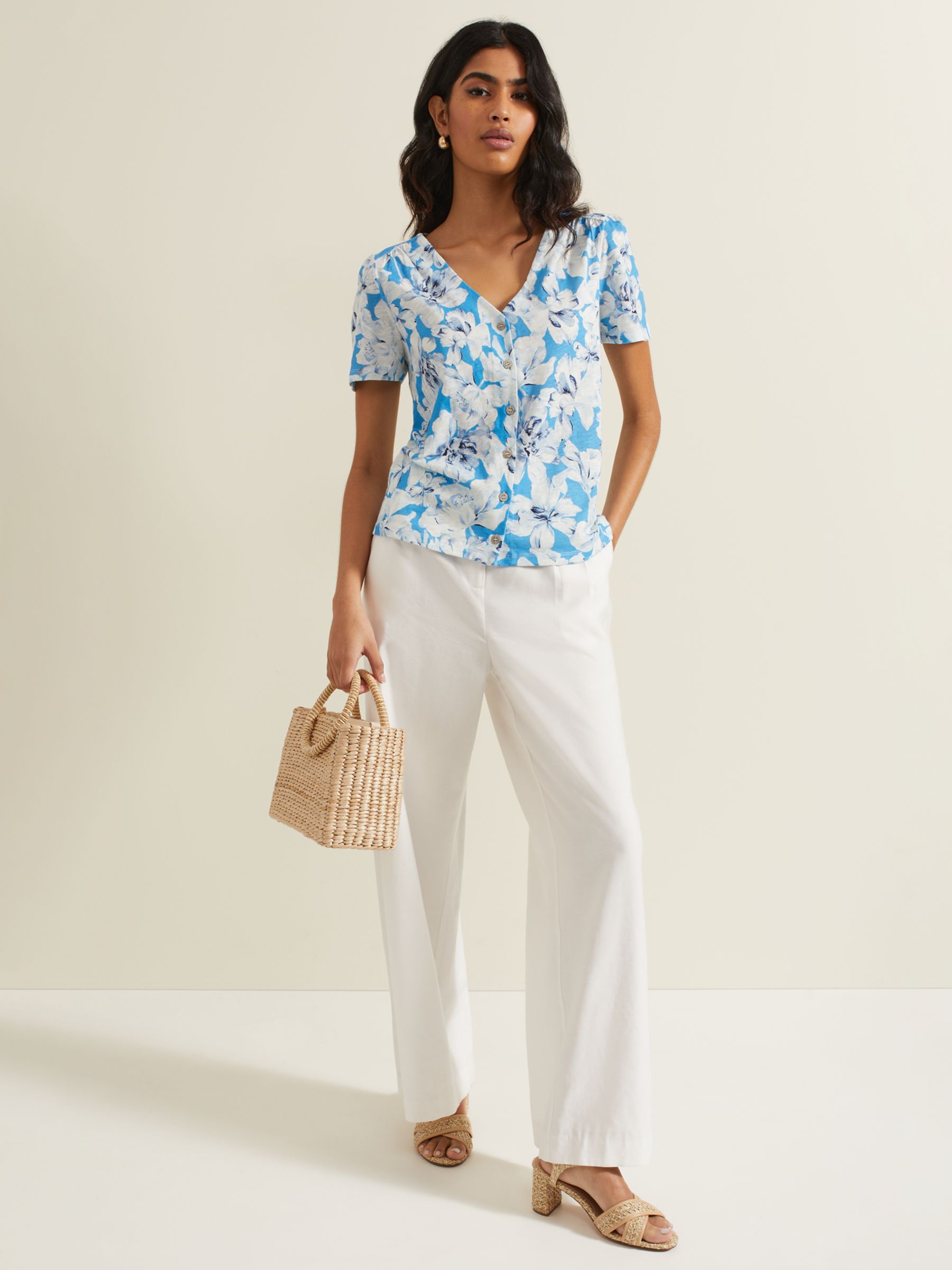 Buy Phase Eight Lorenna Floral Button Cotton Top, Blue/White Online at johnlewis.com