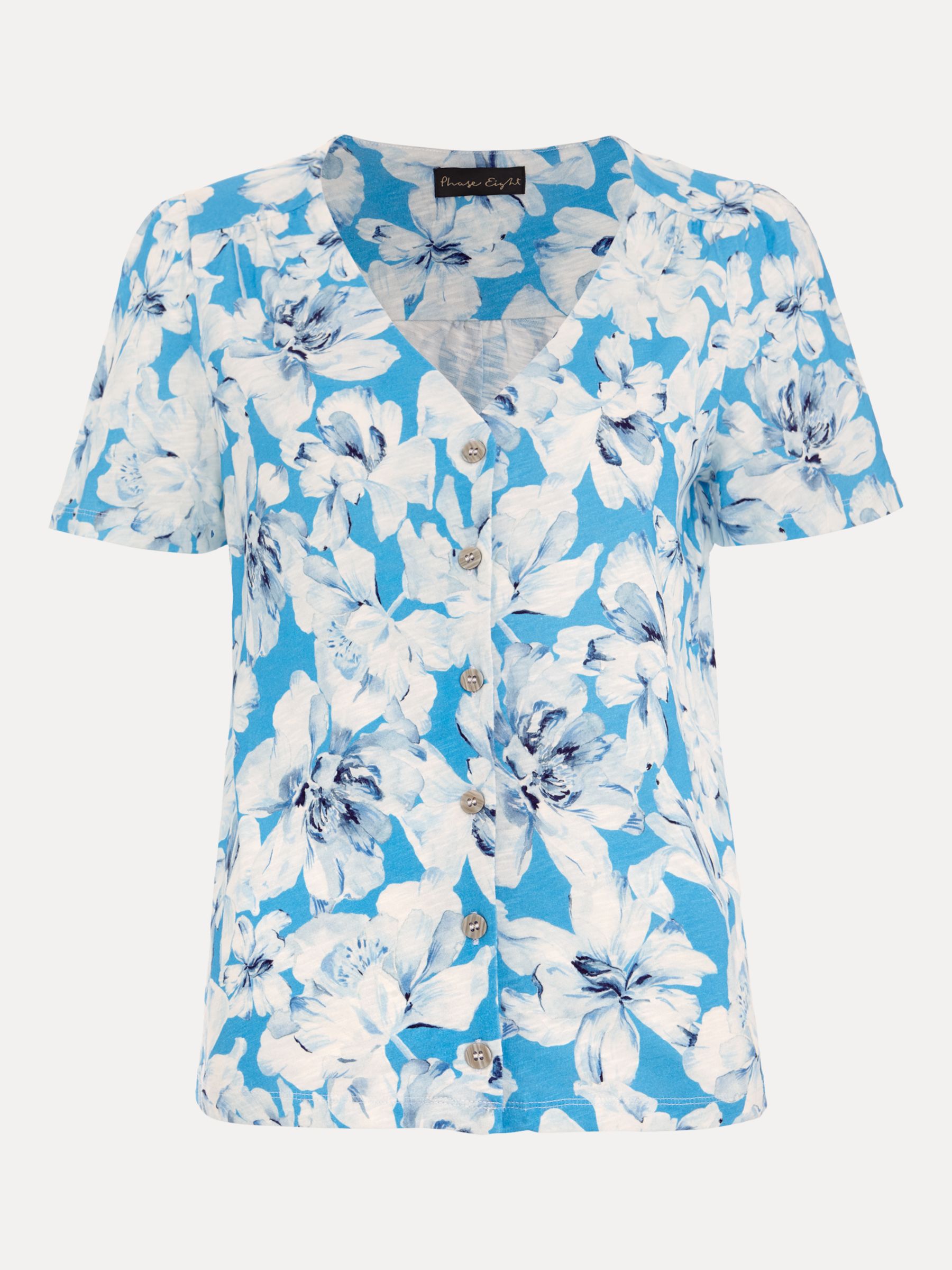 Buy Phase Eight Lorenna Floral Button Cotton Top, Blue/White Online at johnlewis.com