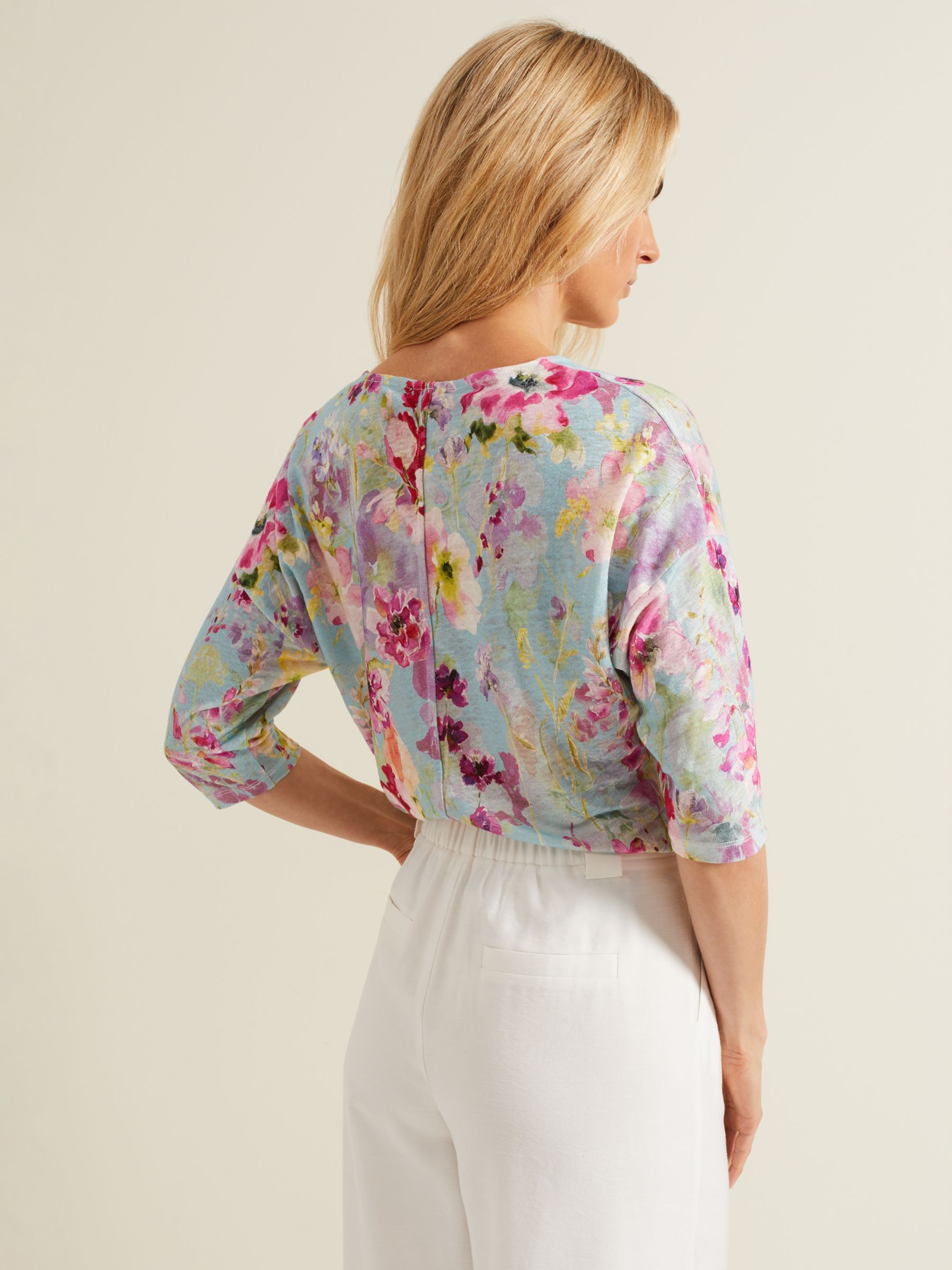 Phase Eight Flossie Floral Print Linen Top, Multi, 8