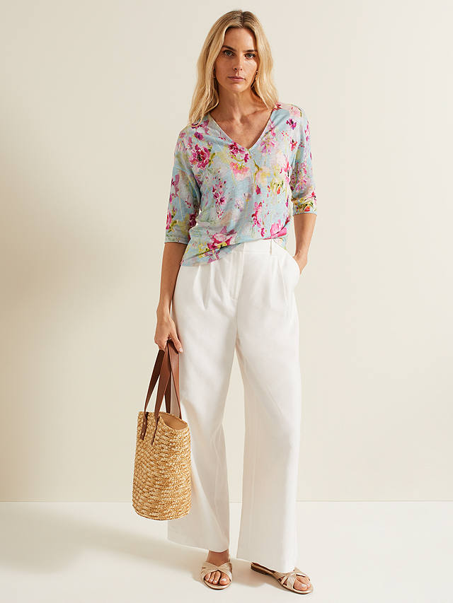 Phase Eight Flossie Floral Print Linen Top, Multi