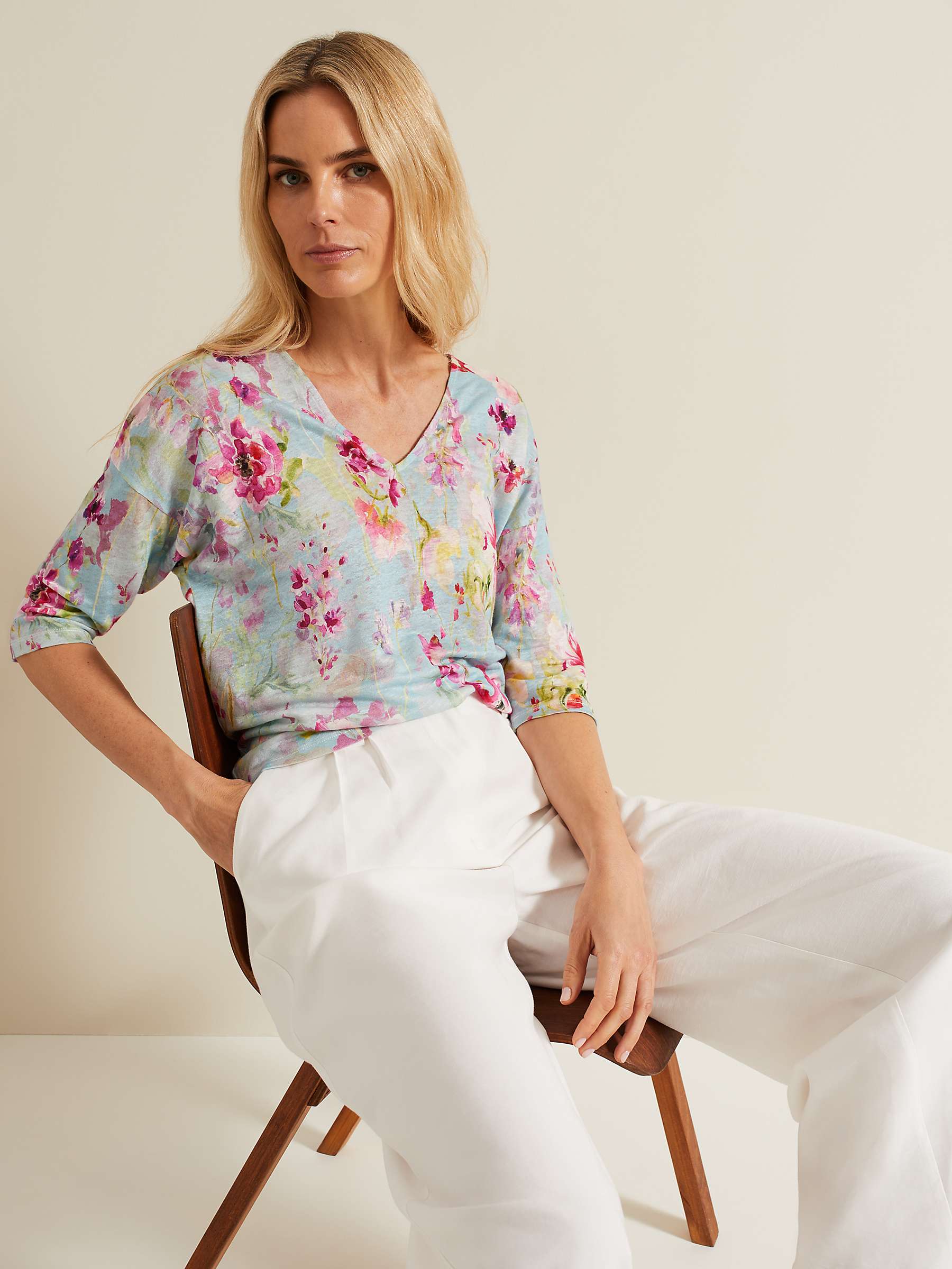 Buy Phase Eight Flossie Floral Print Linen Top, Multi Online at johnlewis.com