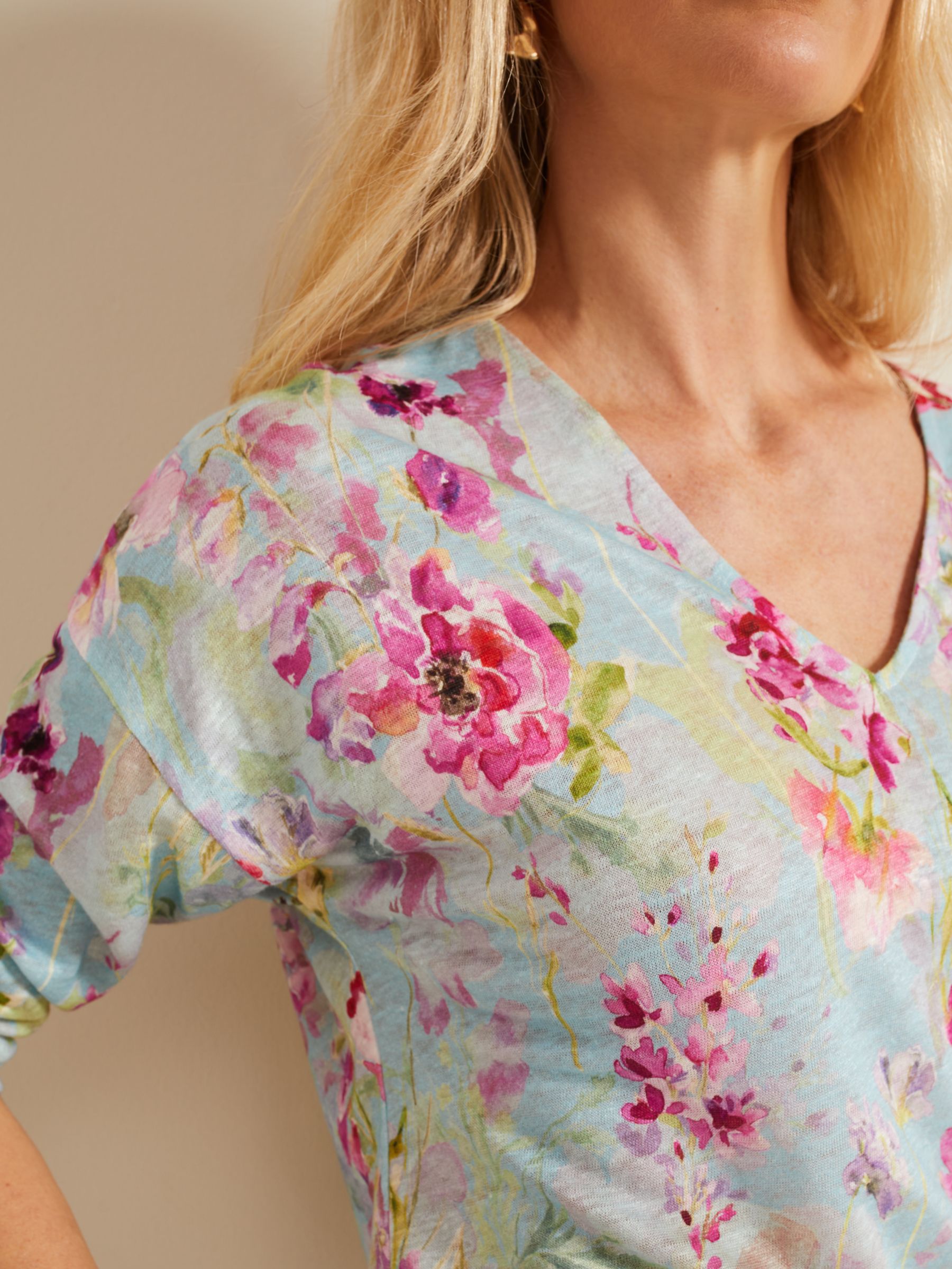 Phase Eight Flossie Floral Print Linen Top, Multi, 8