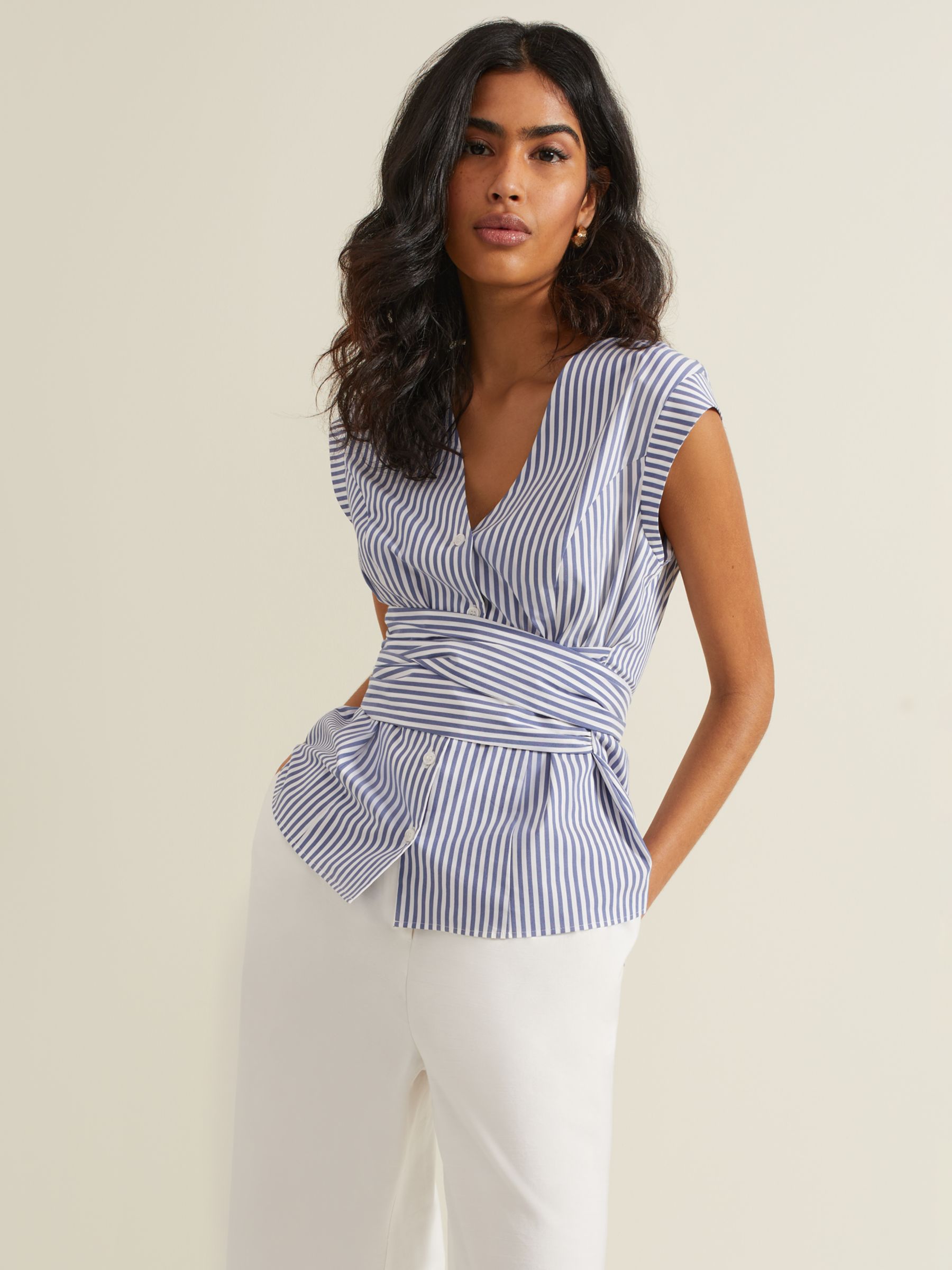Buy Phase Eight Sadie Stripe Tie Waist Shirt, Blue/White Online at johnlewis.com
