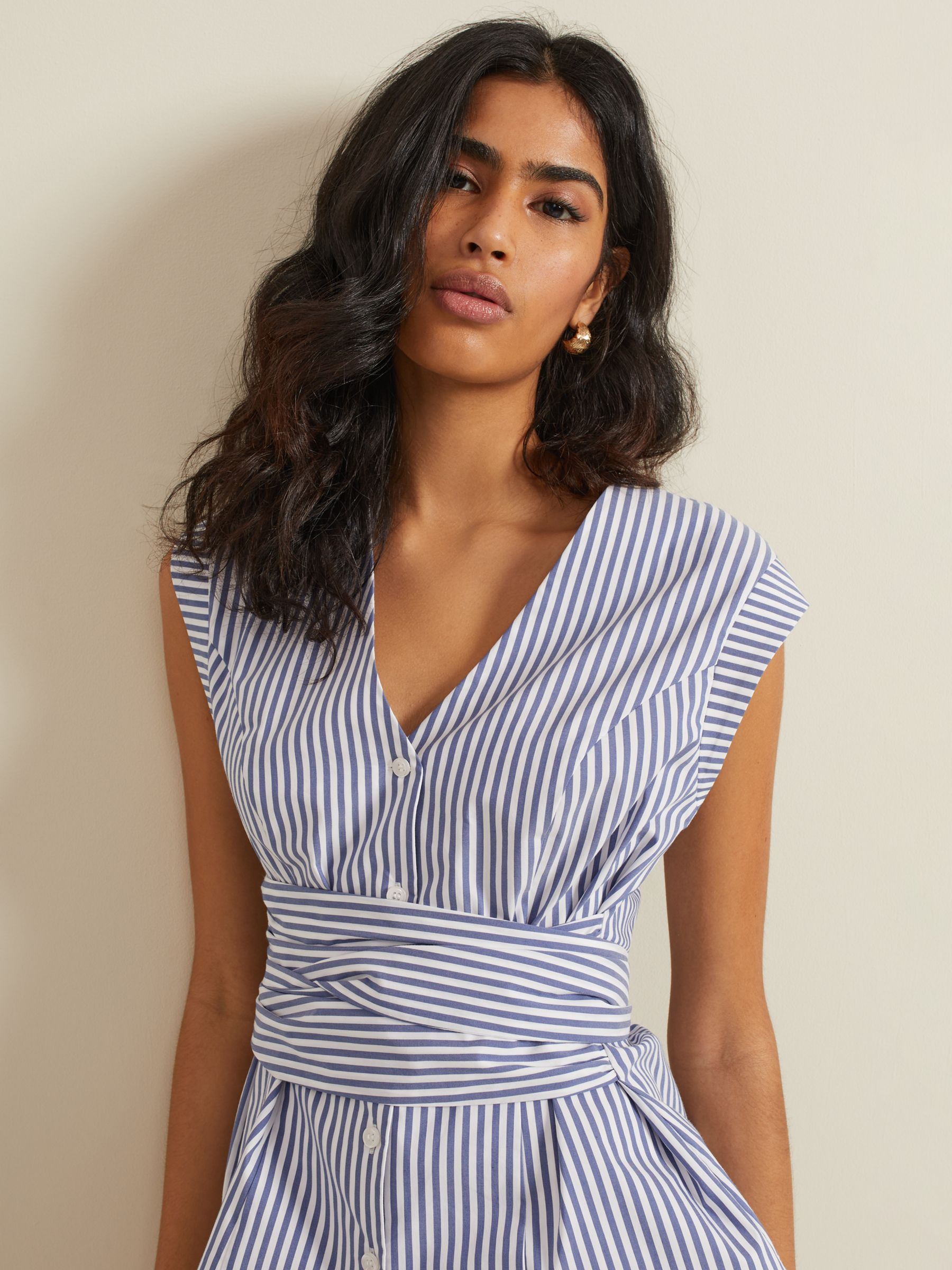 Buy Phase Eight Sadie Stripe Tie Waist Shirt, Blue/White Online at johnlewis.com
