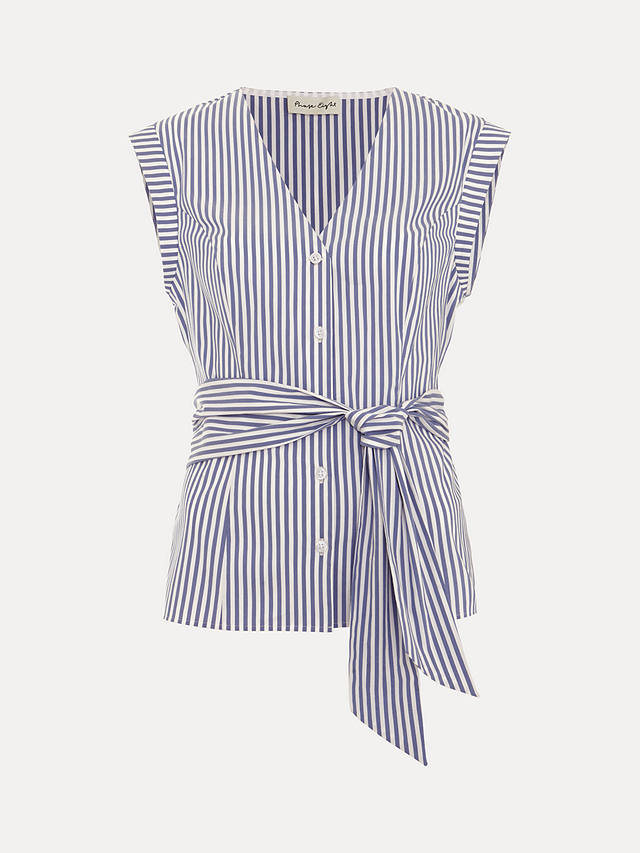 Phase Eight Sadie Stripe Tie Waist Shirt, Blue/White