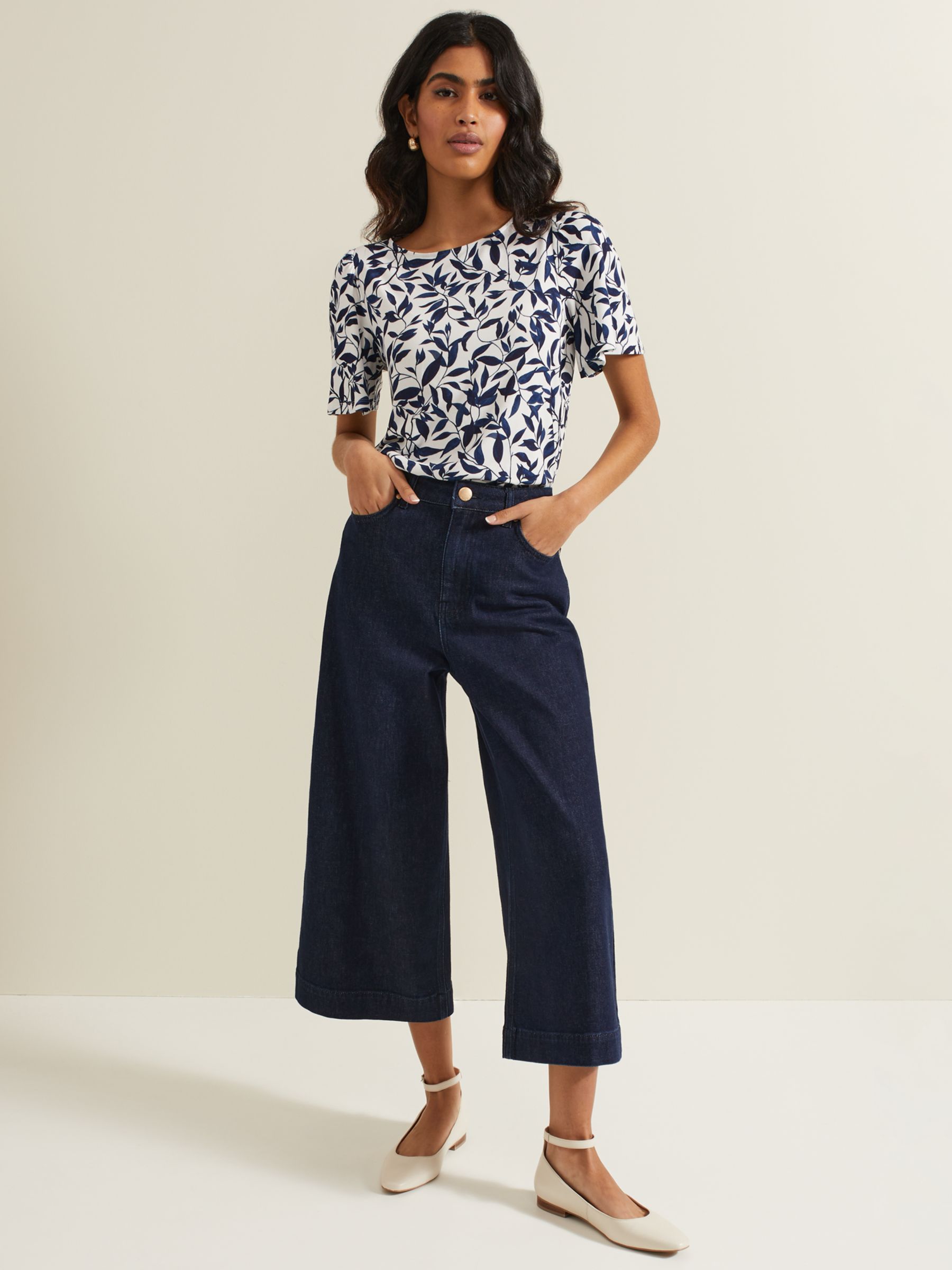 Buy Phase Eight Nayana Leaf Print Top, Navy/White Online at johnlewis.com