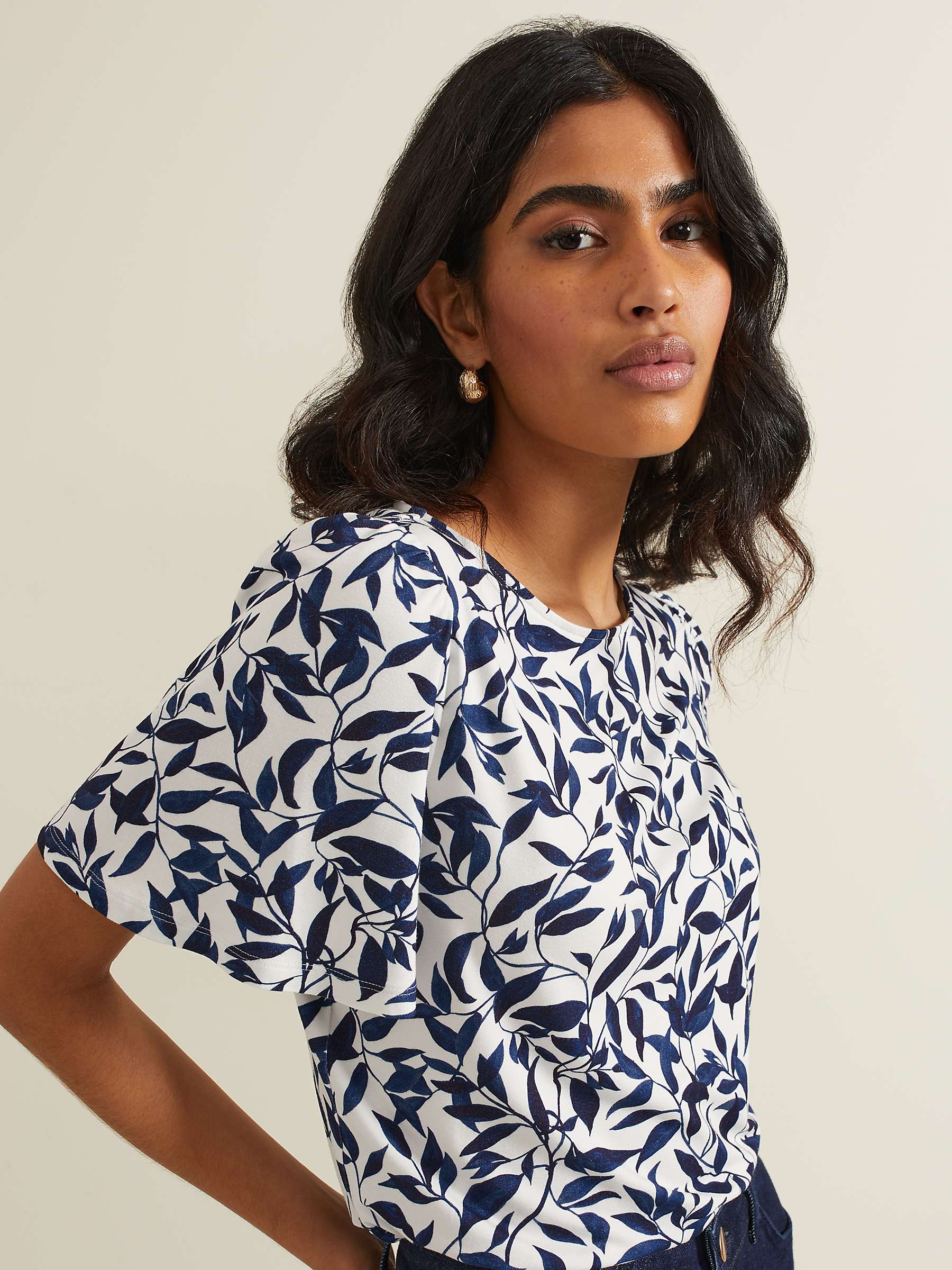 Buy Phase Eight Nayana Leaf Print Top, Navy/White Online at johnlewis.com