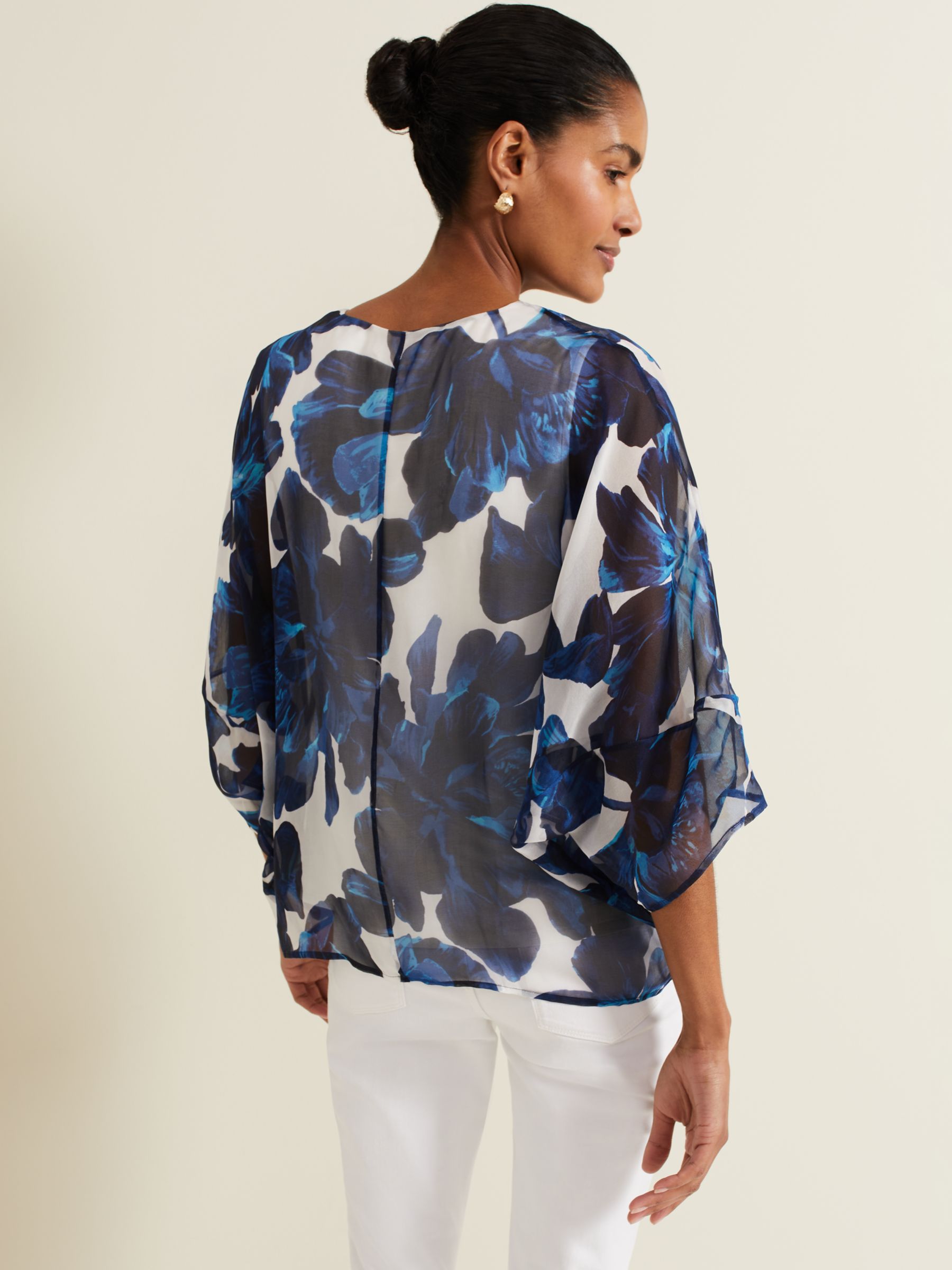 Buy Phase Eight Syra Floral Silk Blouse, Blue/White Online at johnlewis.com