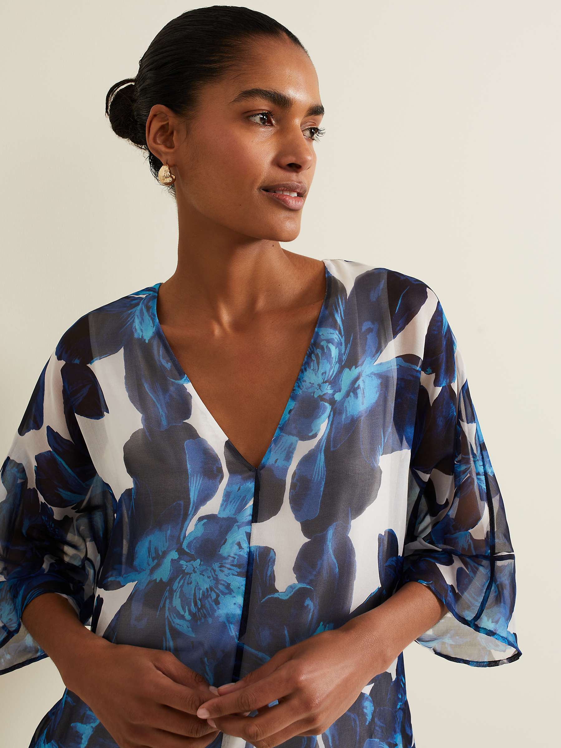 Buy Phase Eight Syra Floral Silk Blouse, Blue/White Online at johnlewis.com
