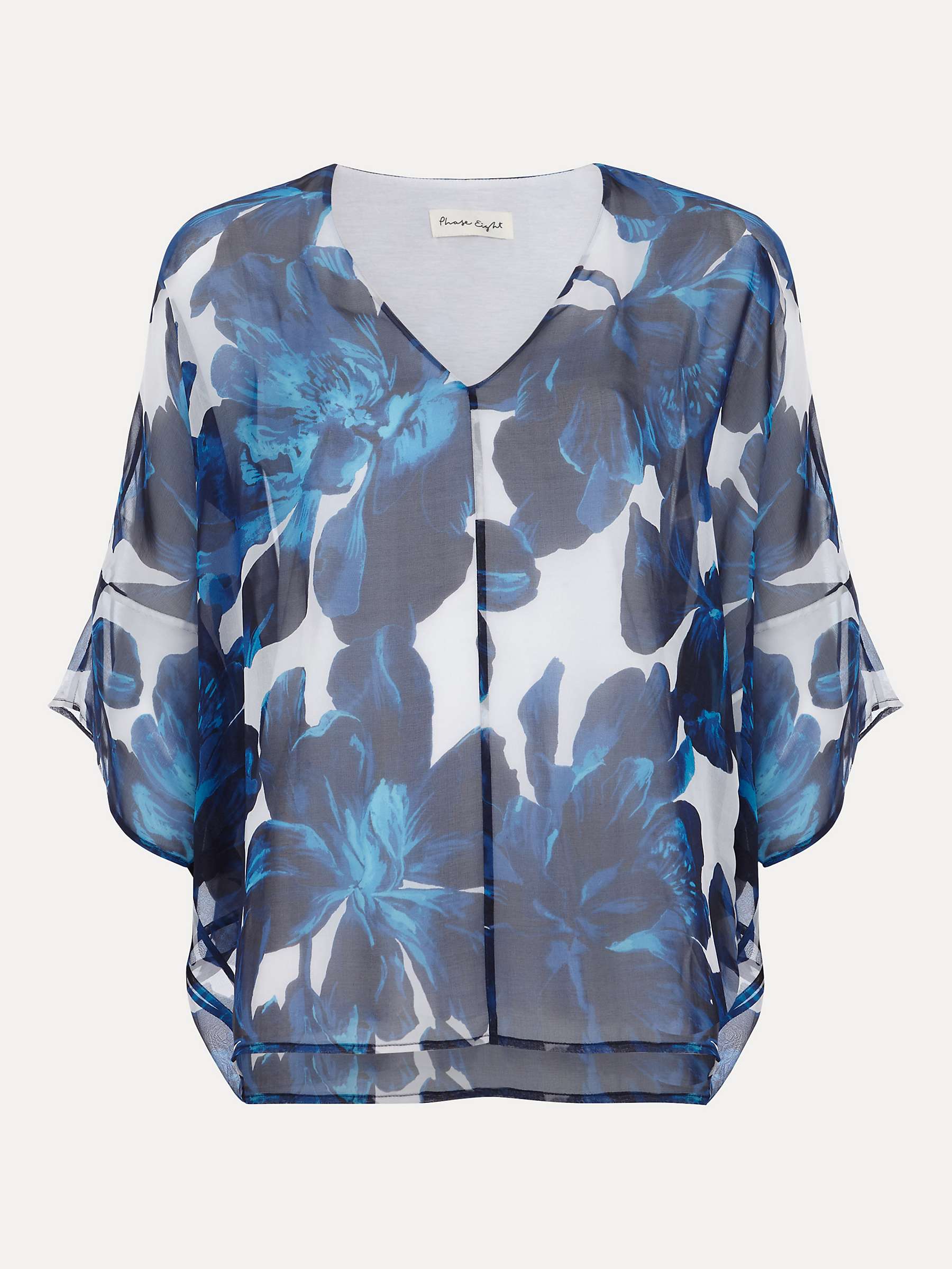 Buy Phase Eight Syra Floral Silk Blouse, Blue/White Online at johnlewis.com